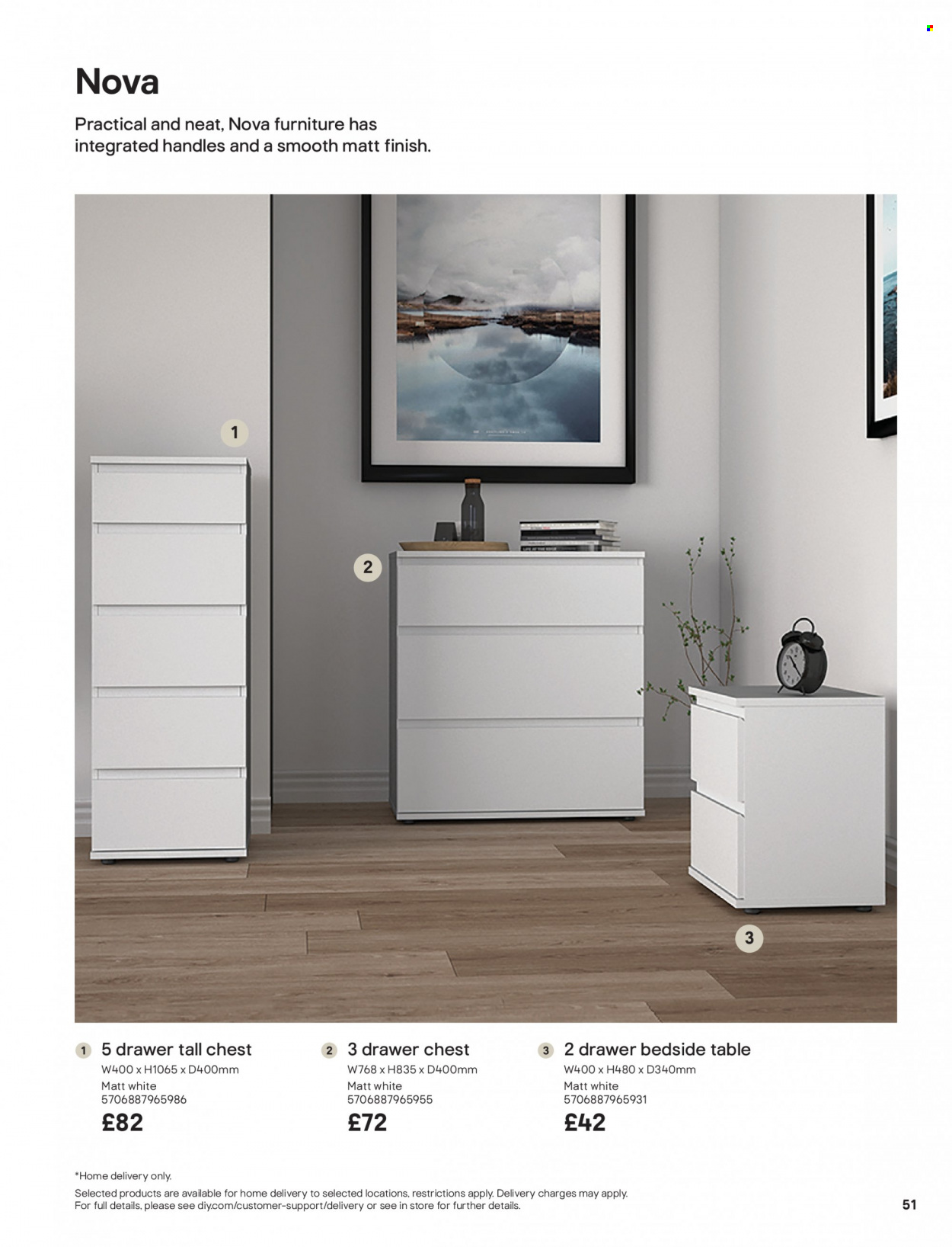thumbnail - B&Q offer  - Sales products - chest of drawers, bedside table. Page 51.