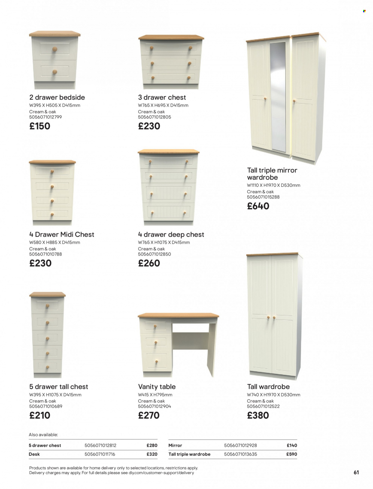 thumbnail - B&Q offer  - Sales products - table, chest of drawers, wardrobe, vanity, mirror. Page 61.