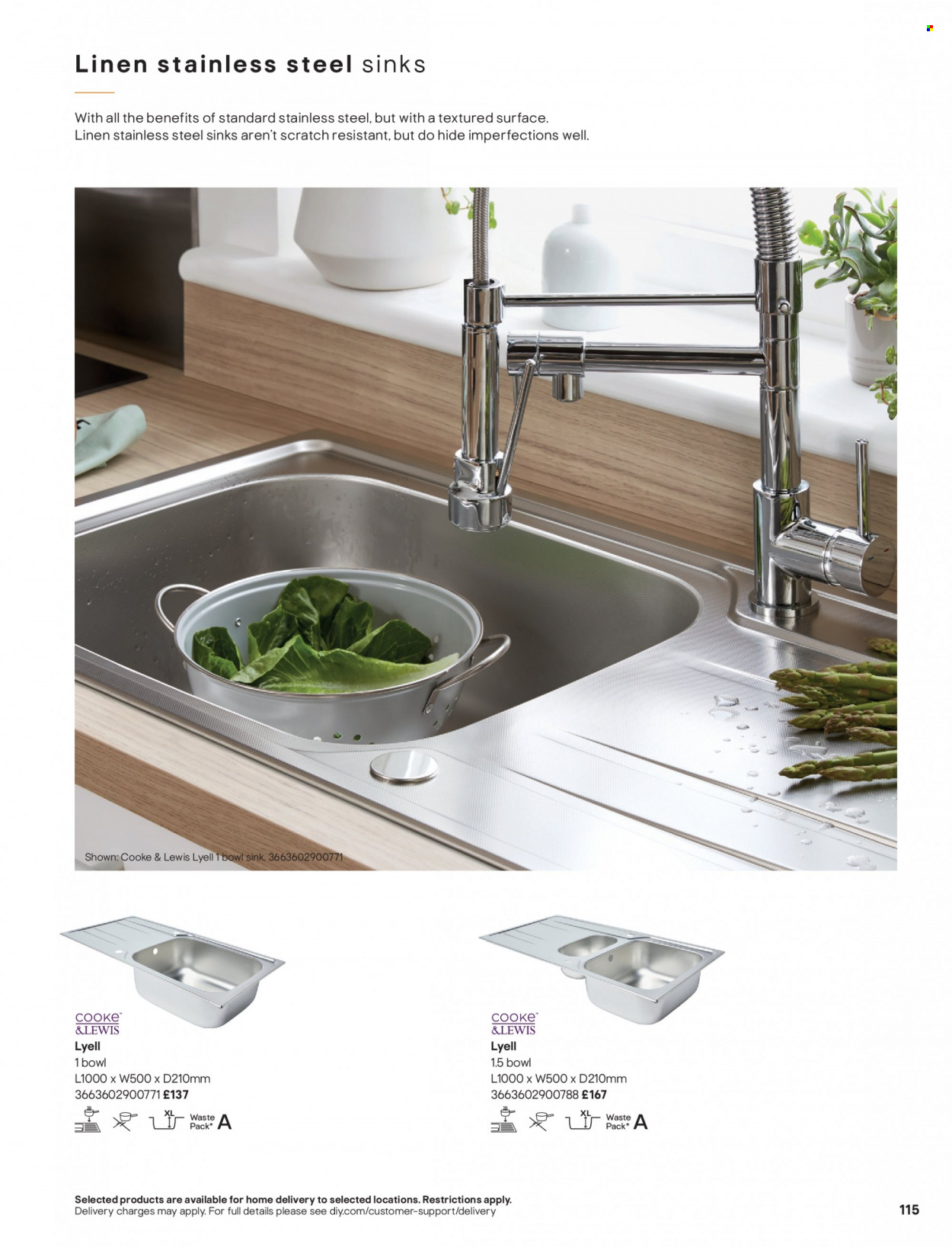 thumbnail - B&Q offer  - Sales products - stainless steel sink, linens. Page 115.