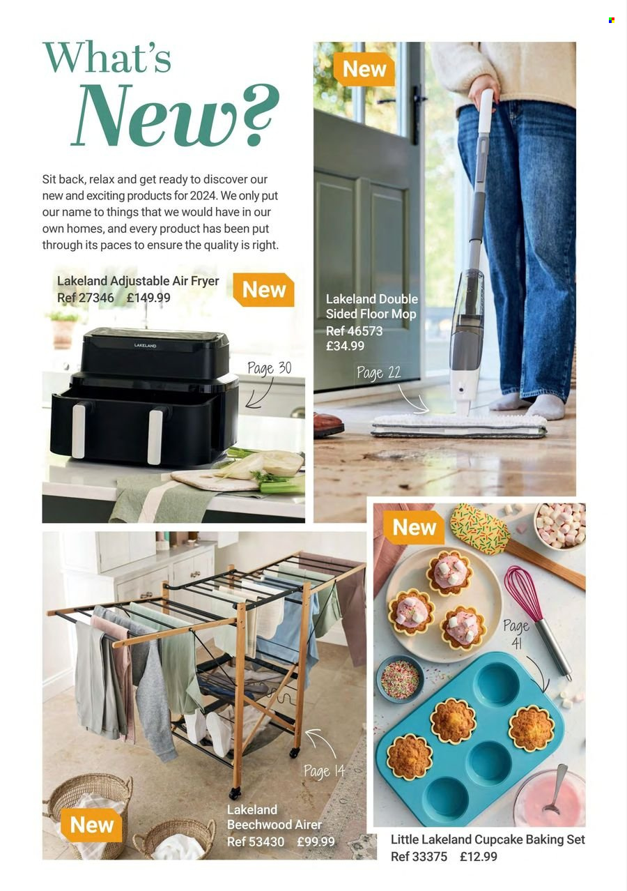 thumbnail - Lakeland offer  - Sales products - cupcake, airer, mop, baking set, air fryer. Page 4.