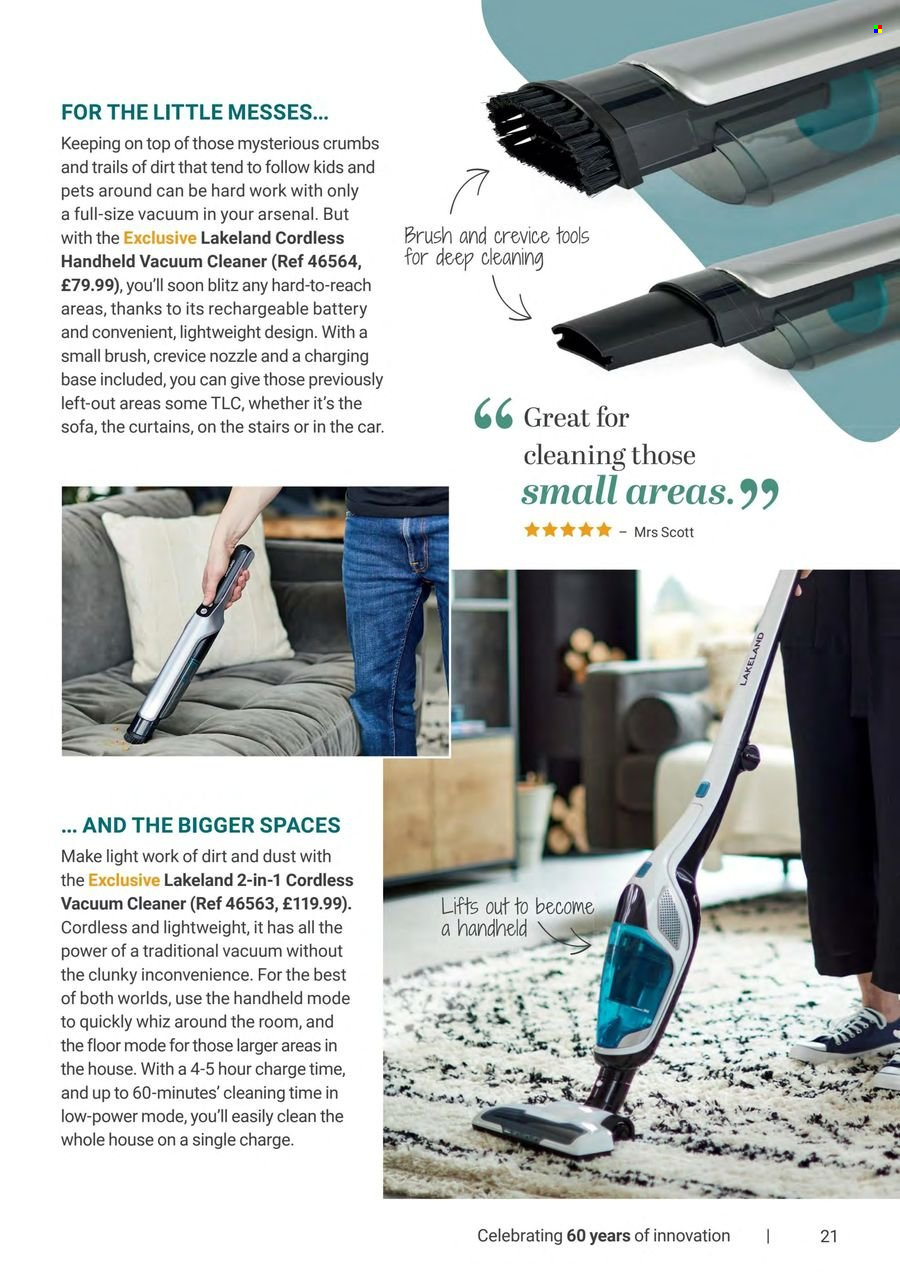 thumbnail - Lakeland offer  - Sales products - rechargeable battery, curtain, vacuum cleaner, handheld vacuum cleaner. Page 21.