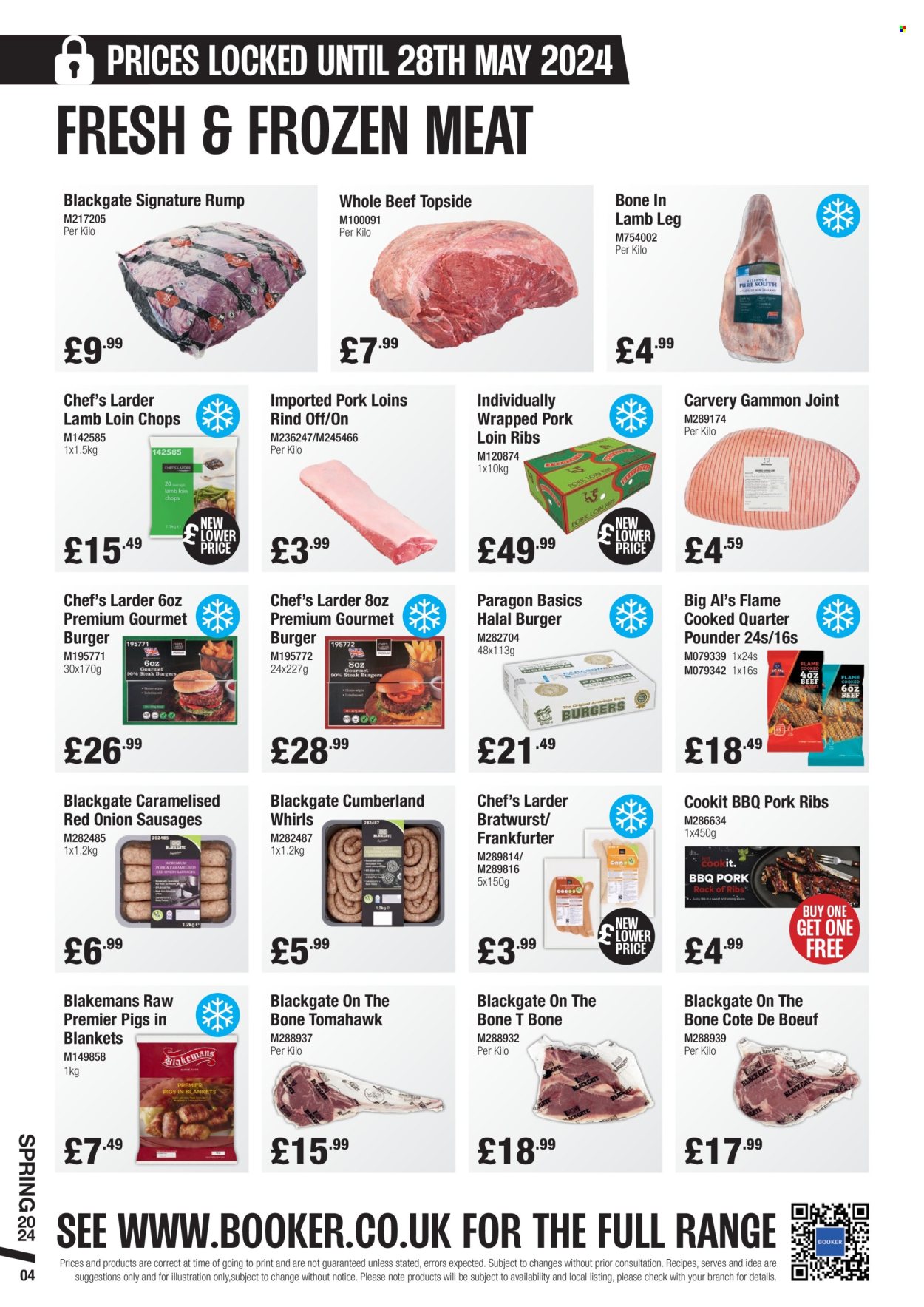 thumbnail - Makro offer  - 06/03/2024 - 28/05/2024 - Sales products - onion, tomahawk steak, hamburger, pork loin, pork meat, pork ribs, lamb loin, lamb meat, lamb leg, pigs in a blanket, bratwurst, sausage, gammon, salty snack. Page 4.