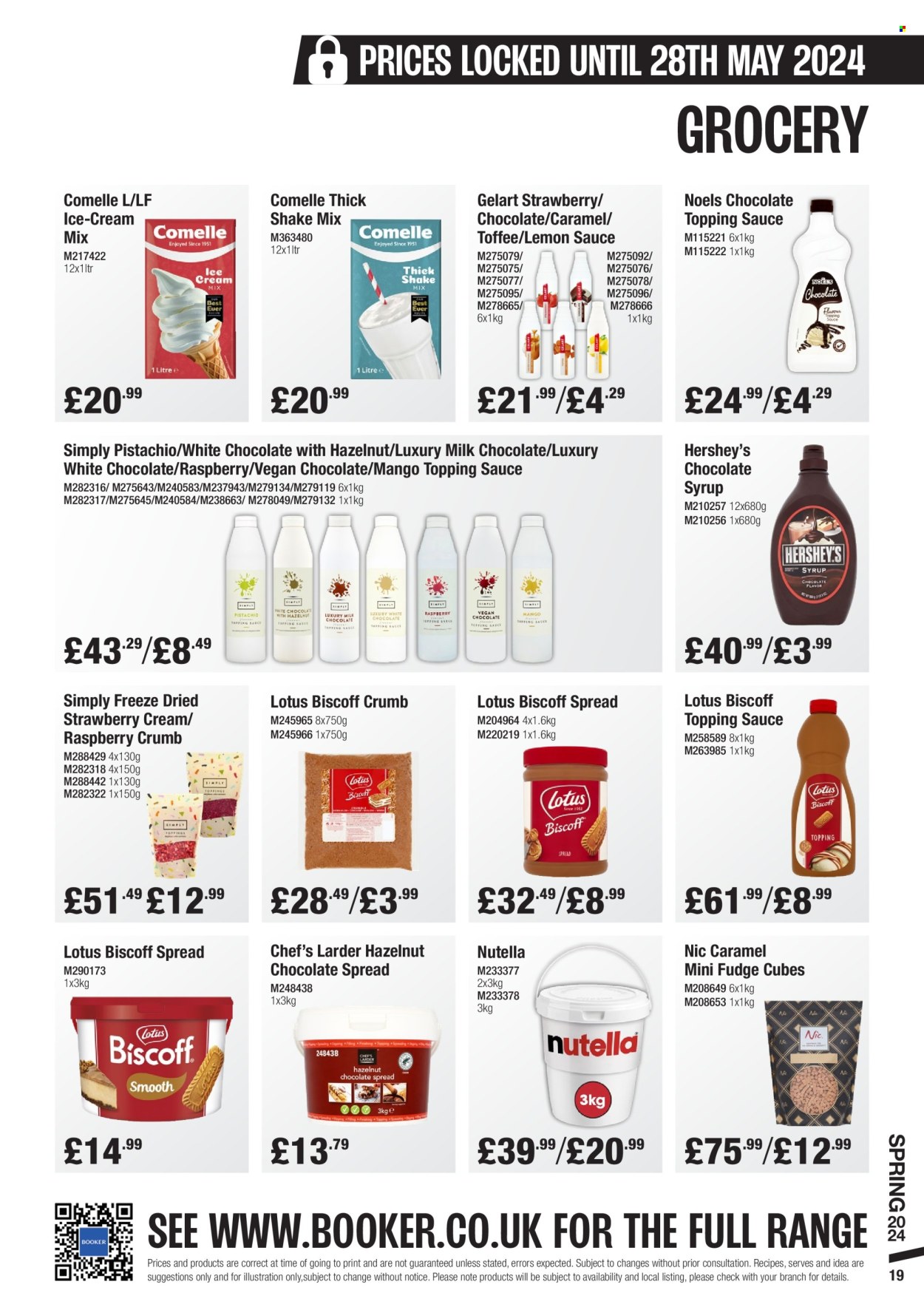 thumbnail - Makro offer  - 06/03/2024 - 28/05/2024 - Sales products - lemons, sauce, shake, Hershey's, fudge, milk chocolate, white chocolate, Nutella, toffee, topping, caramel, chocolate syrup, syrup, hazelnut spread, biscuit spread. Page 19.