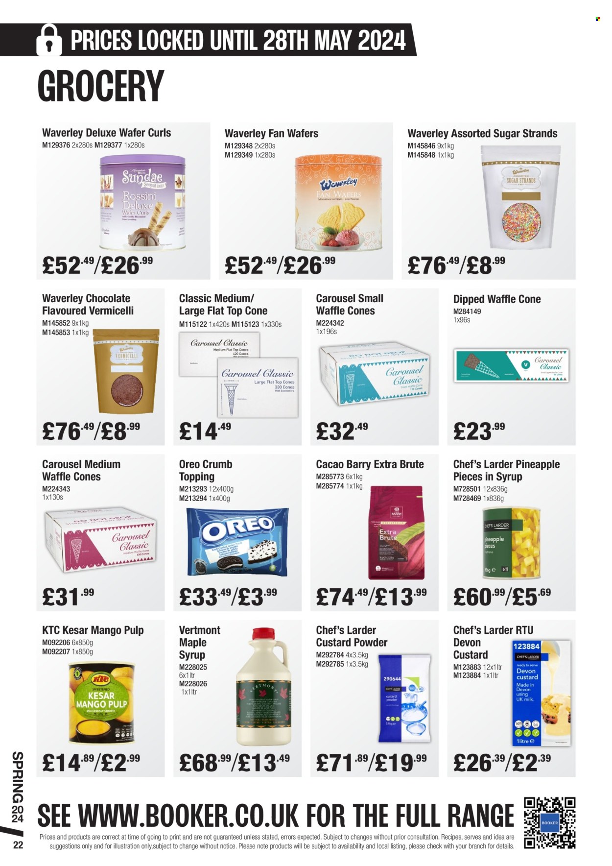 thumbnail - Makro offer  - 06/03/2024 - 28/05/2024 - Sales products - pineapple, custard, Oreo, wafers, waffle cones, sugar, topping, maple syrup. Page 22.