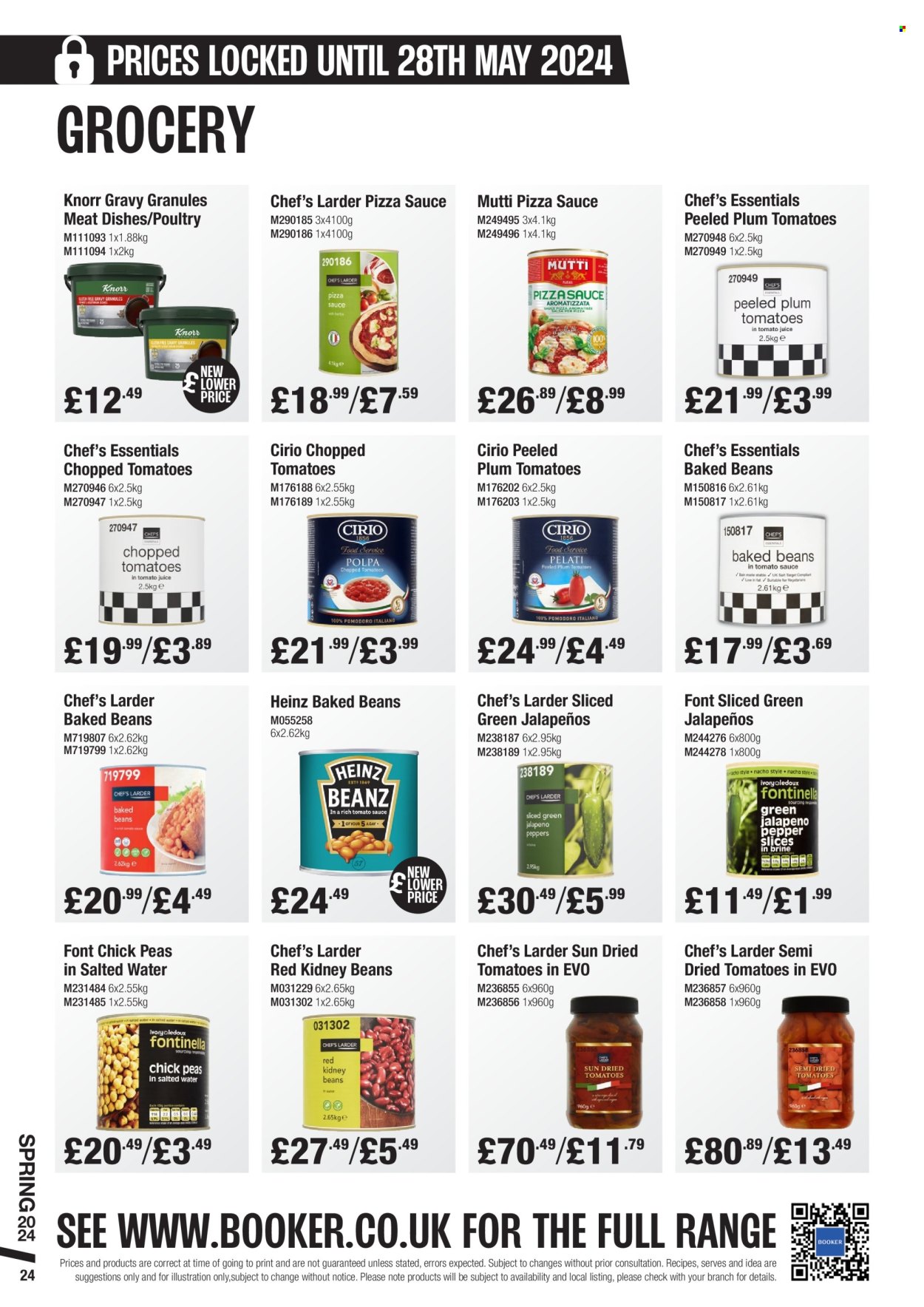 thumbnail - Makro offer  - 06/03/2024 - 28/05/2024 - Sales products - jalapeño, Knorr, sauce, ready meal, gravy granules, dried tomatoes, Heinz, kidney beans, baked beans, chopped tomatoes, pizza sauce, chickpeas. Page 24.