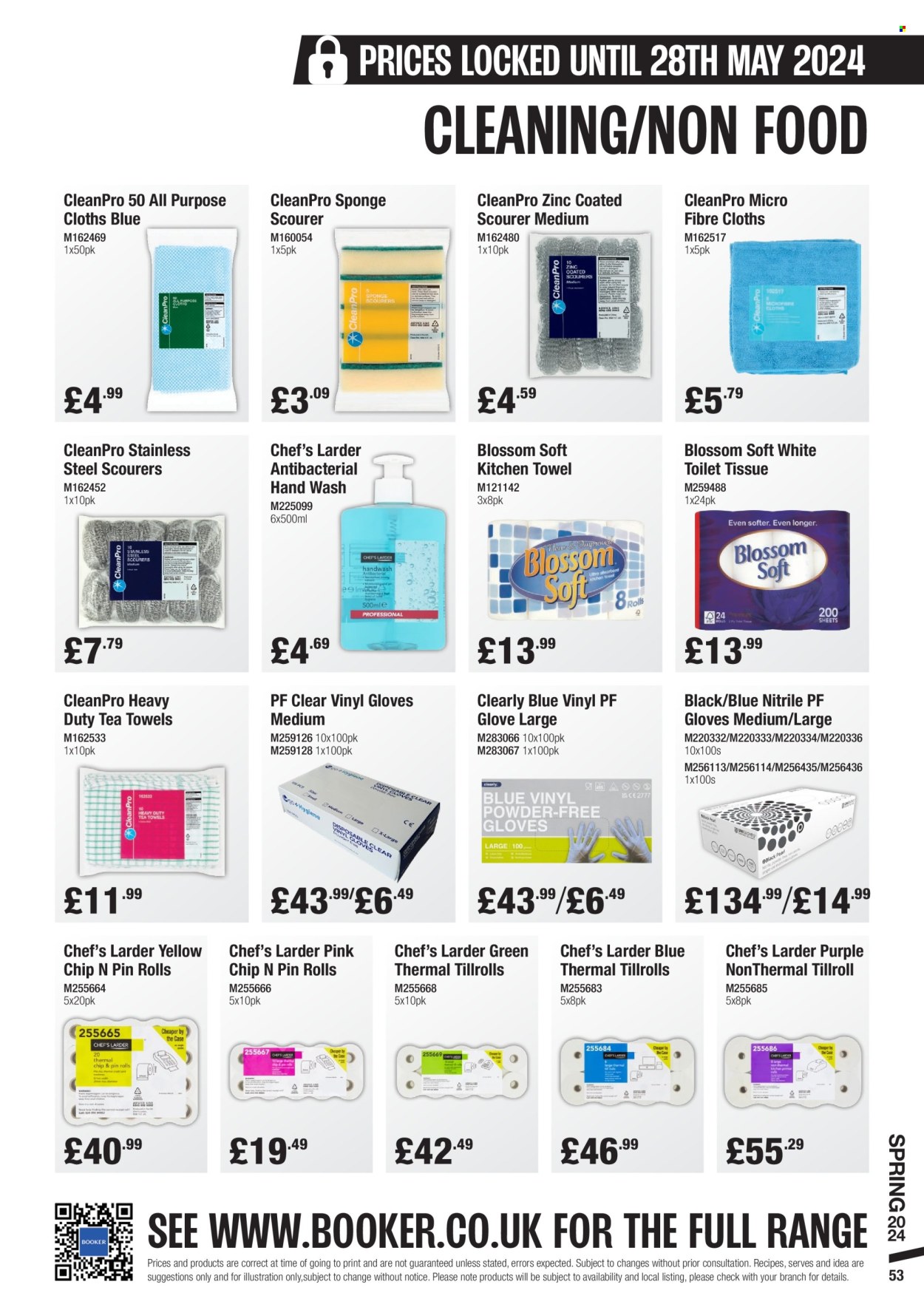thumbnail - Makro offer  - 06/03/2024 - 28/05/2024 - Sales products - Blossom, toilet paper, kitchen towels, scourer, hand wash, antibacterial hand wash, sponge, gloves, disposable gloves, cloths, pin, tea towels. Page 53.