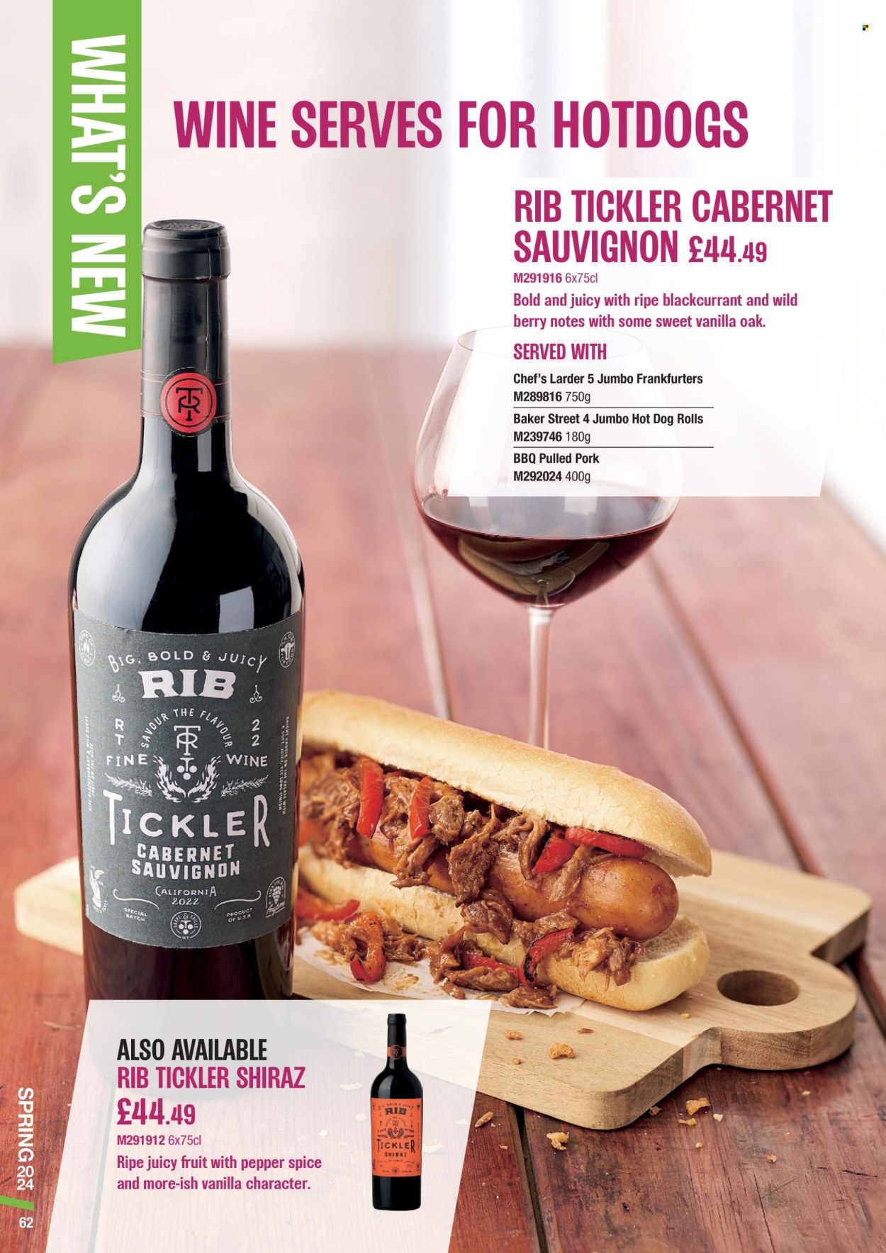 thumbnail - Makro offer  - 06/03/2024 - 28/05/2024 - Sales products - alcohol, hot dog rolls, pulled pork, frankfurters, Cabernet Sauvignon, red wine, wine, Shiraz. Page 62.