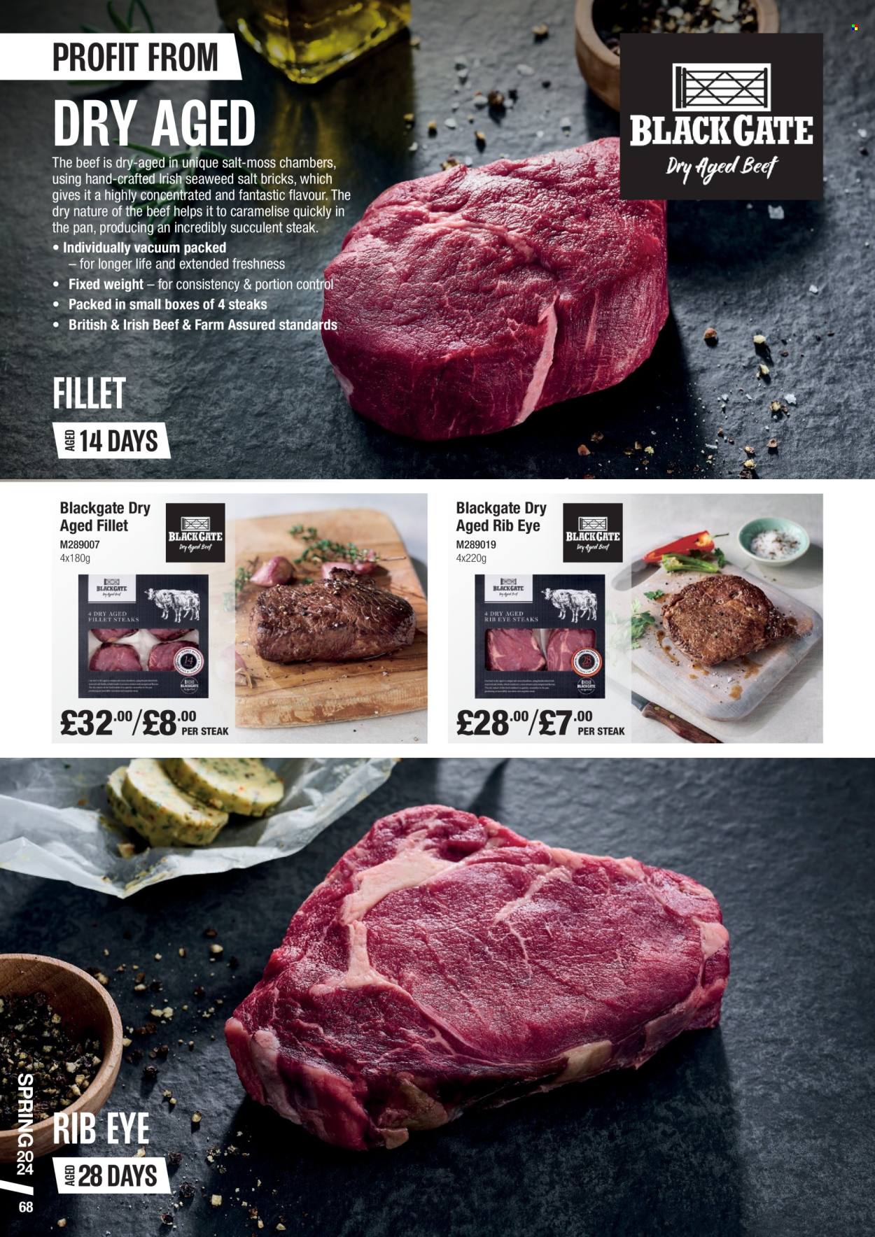 thumbnail - Makro offer  - 06/03/2024 - 28/05/2024 - Sales products - beef meat, steak, seaweed, salt, pan. Page 68.