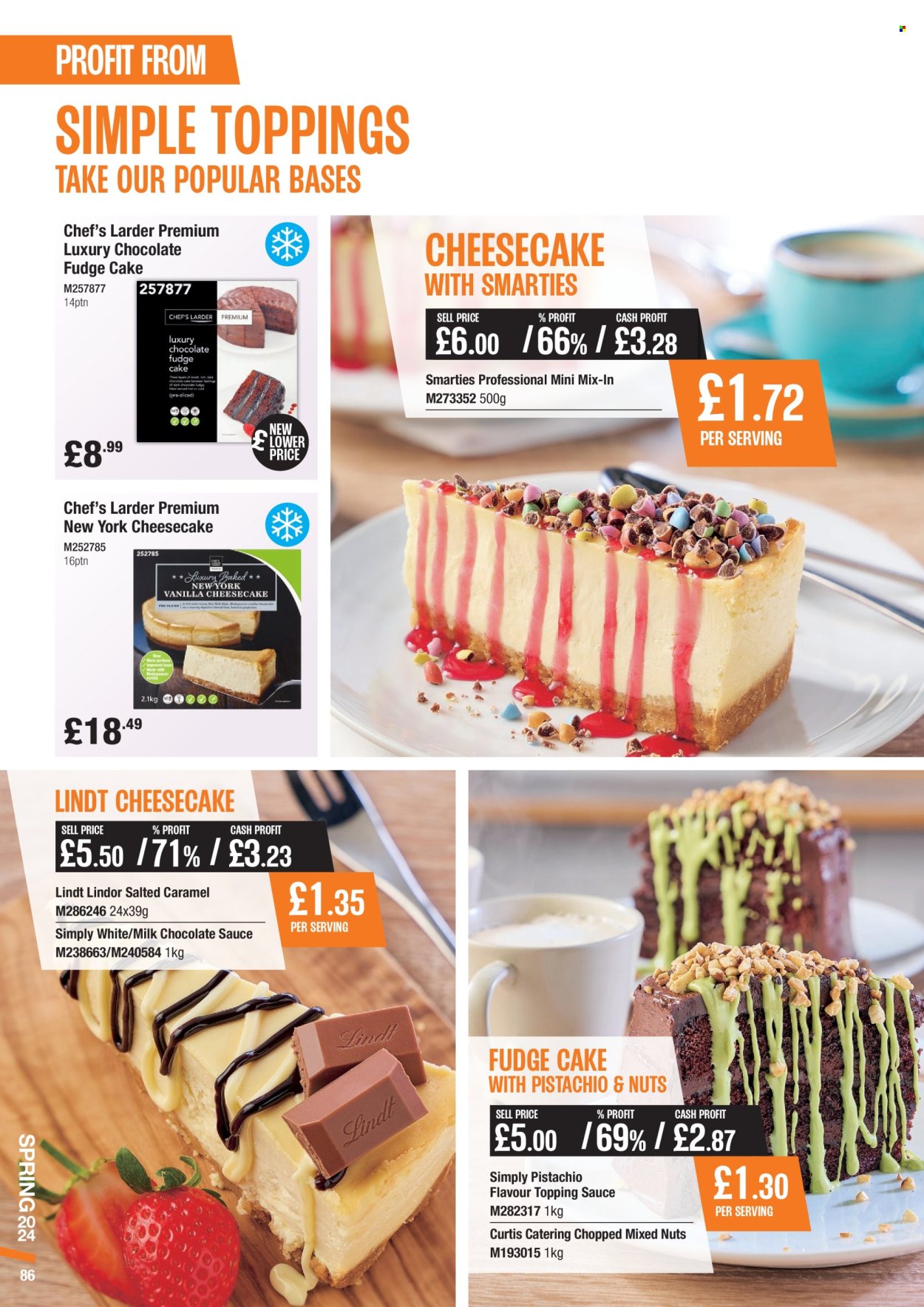 thumbnail - Makro offer  - 06/03/2024 - 28/05/2024 - Sales products - cake, cheesecake, fudge, milk chocolate, Lindt, Lindor, Smarties, topping, mixed nuts. Page 86.