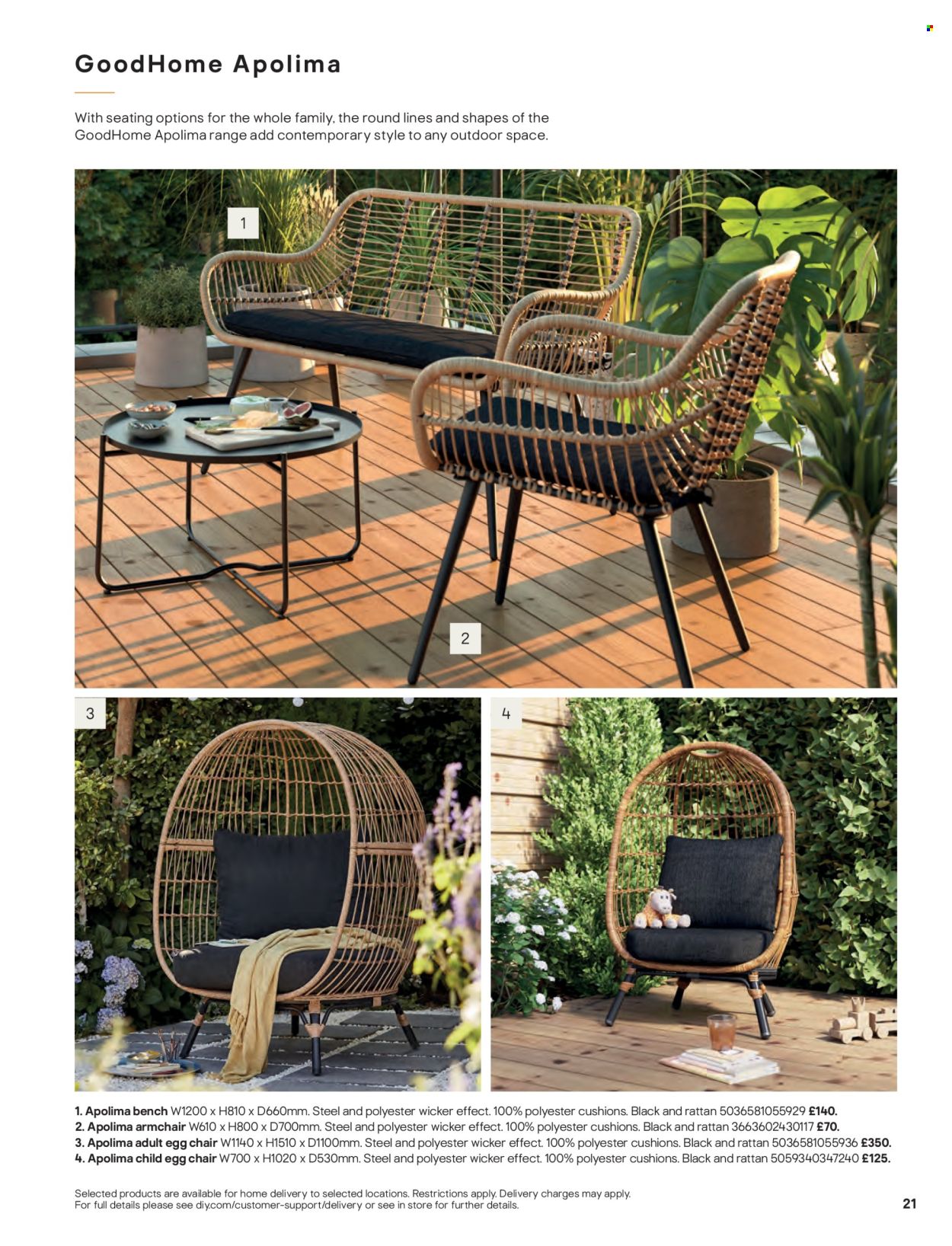 thumbnail - B&Q offer  - Sales products - cushion, bench, chair, arm chair. Page 21.