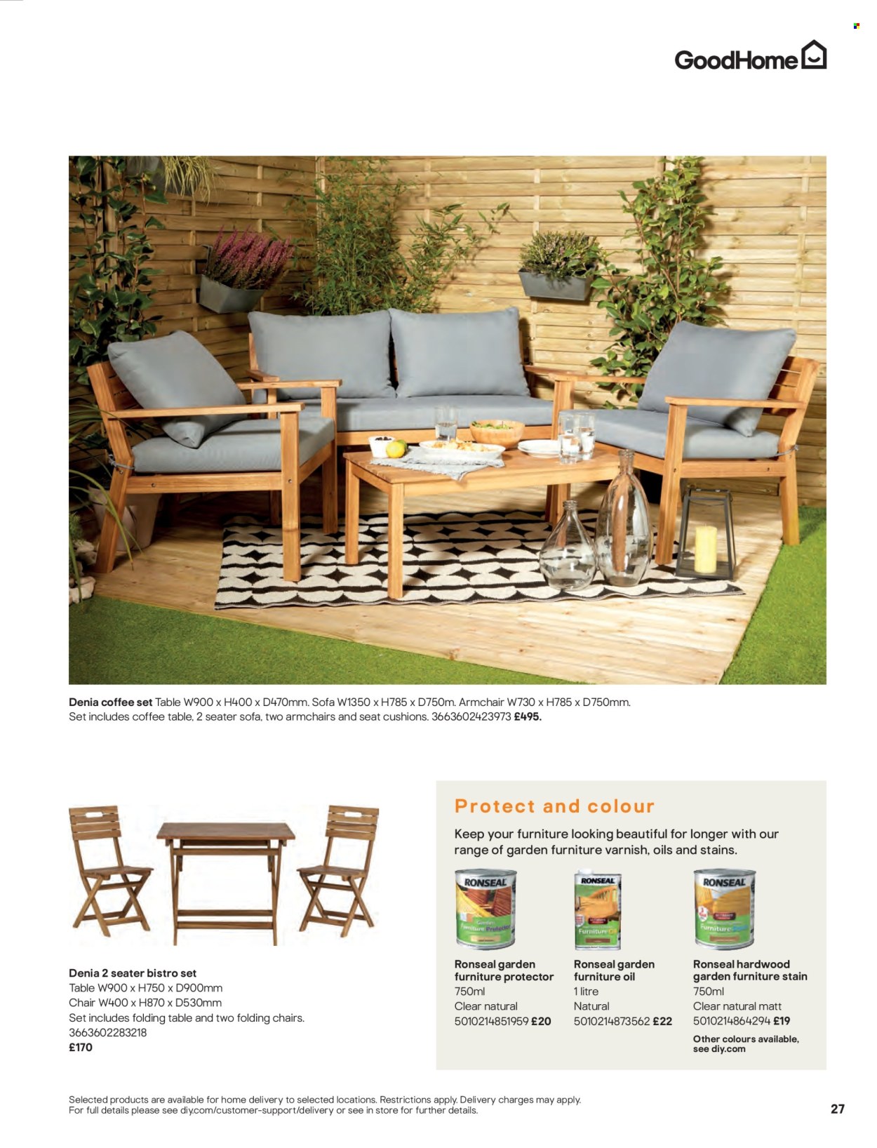 thumbnail - B&Q offer  - Sales products - cushion, table, chair, arm chair, sofa, coffee table, garden furniture, folding table. Page 27.