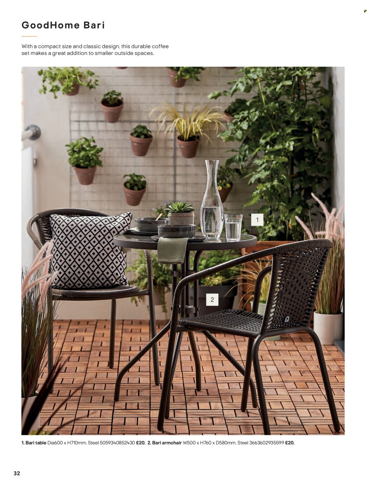 thumbnail - B&Q offer  - Sales products - table, arm chair. Page 32.