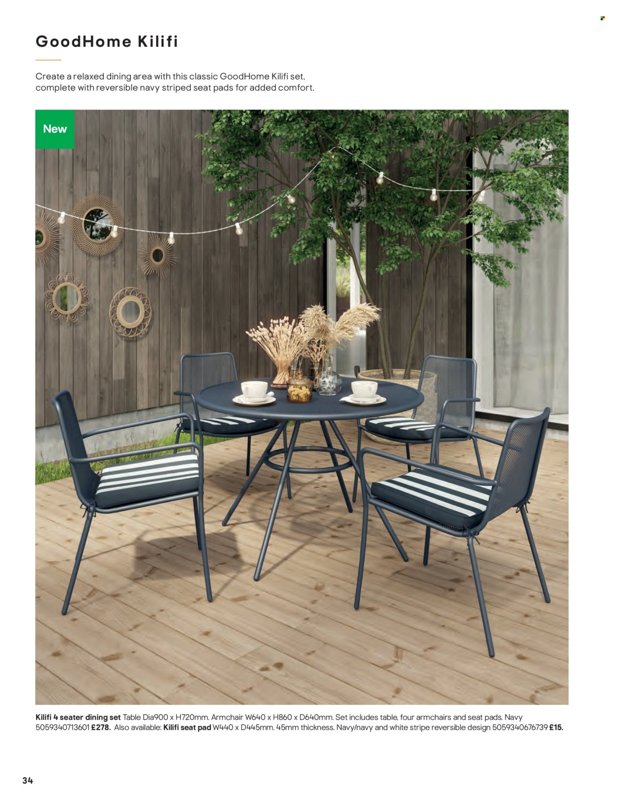 thumbnail - B&Q offer  - Sales products - chair pad, dining set, arm chair. Page 34.