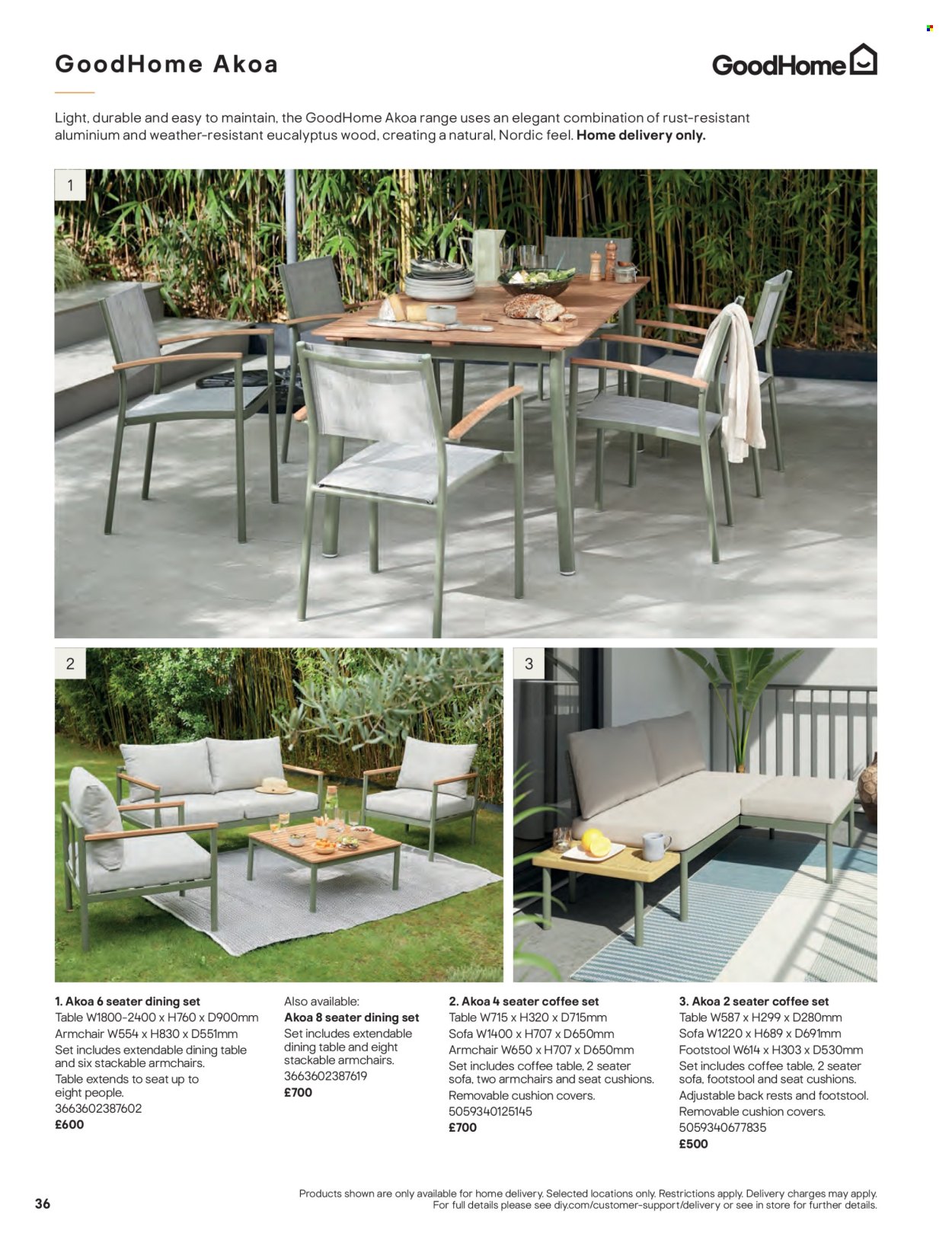 thumbnail - B&Q offer  - Sales products - cushion, dining set, dining table, table, arm chair, sofa, coffee table. Page 36.