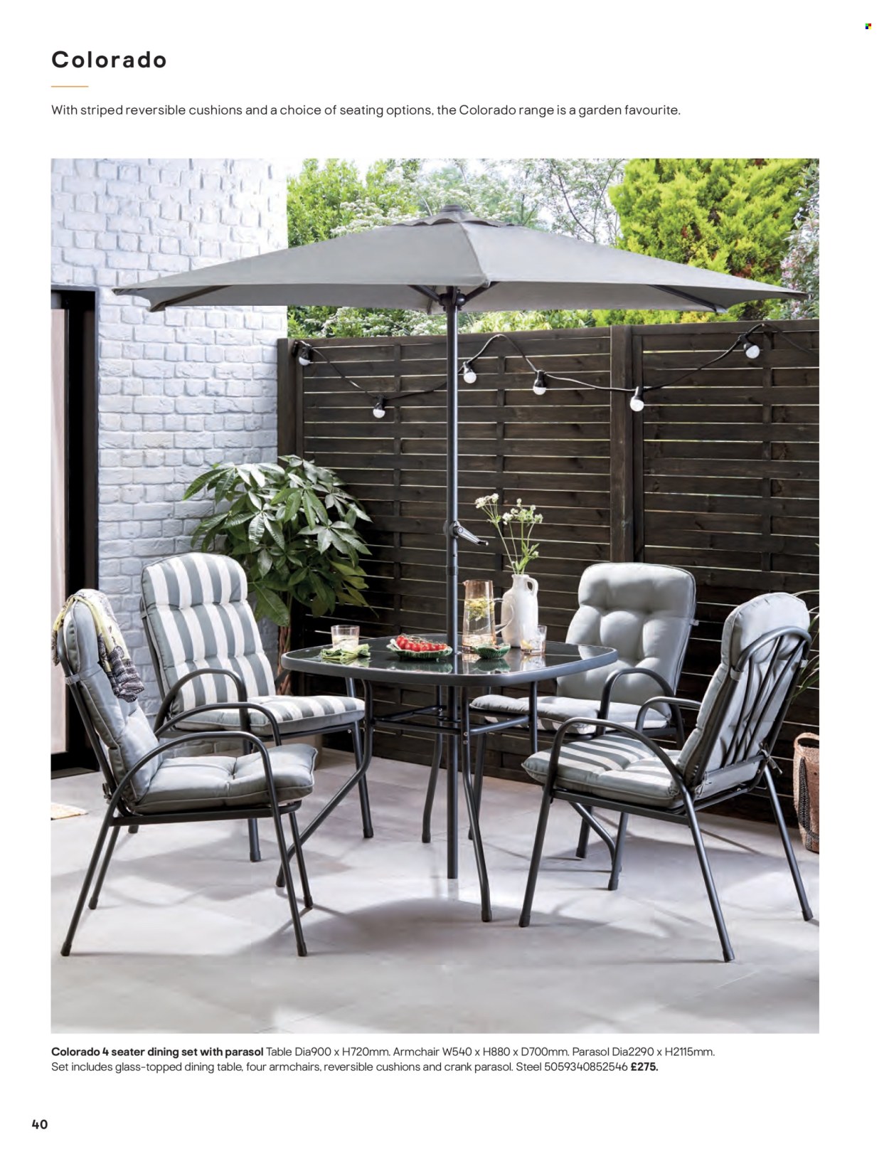 thumbnail - B&Q offer  - Sales products - cushion, dining set, dining table, table, arm chair. Page 40.