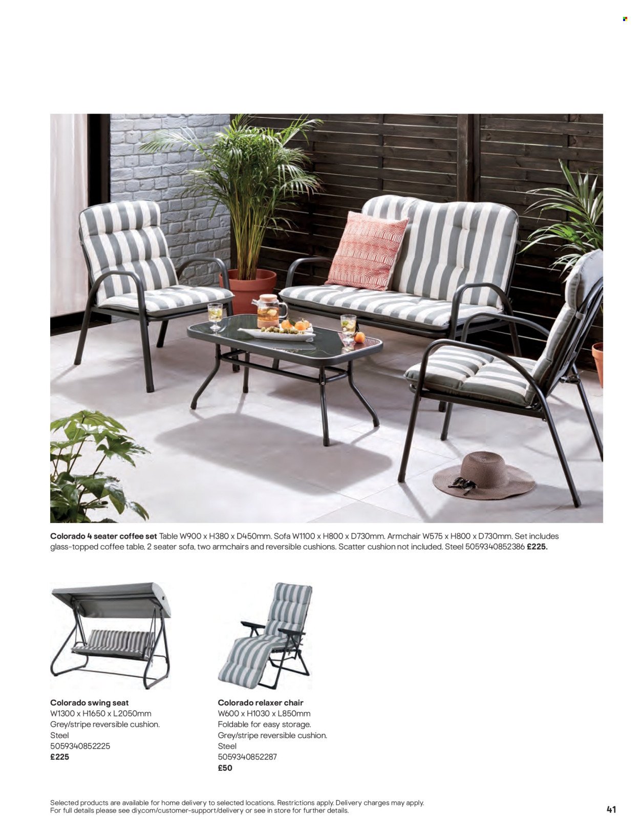 thumbnail - B&Q offer  - Sales products - cushion, table, chair, arm chair, sofa, coffee table. Page 41.