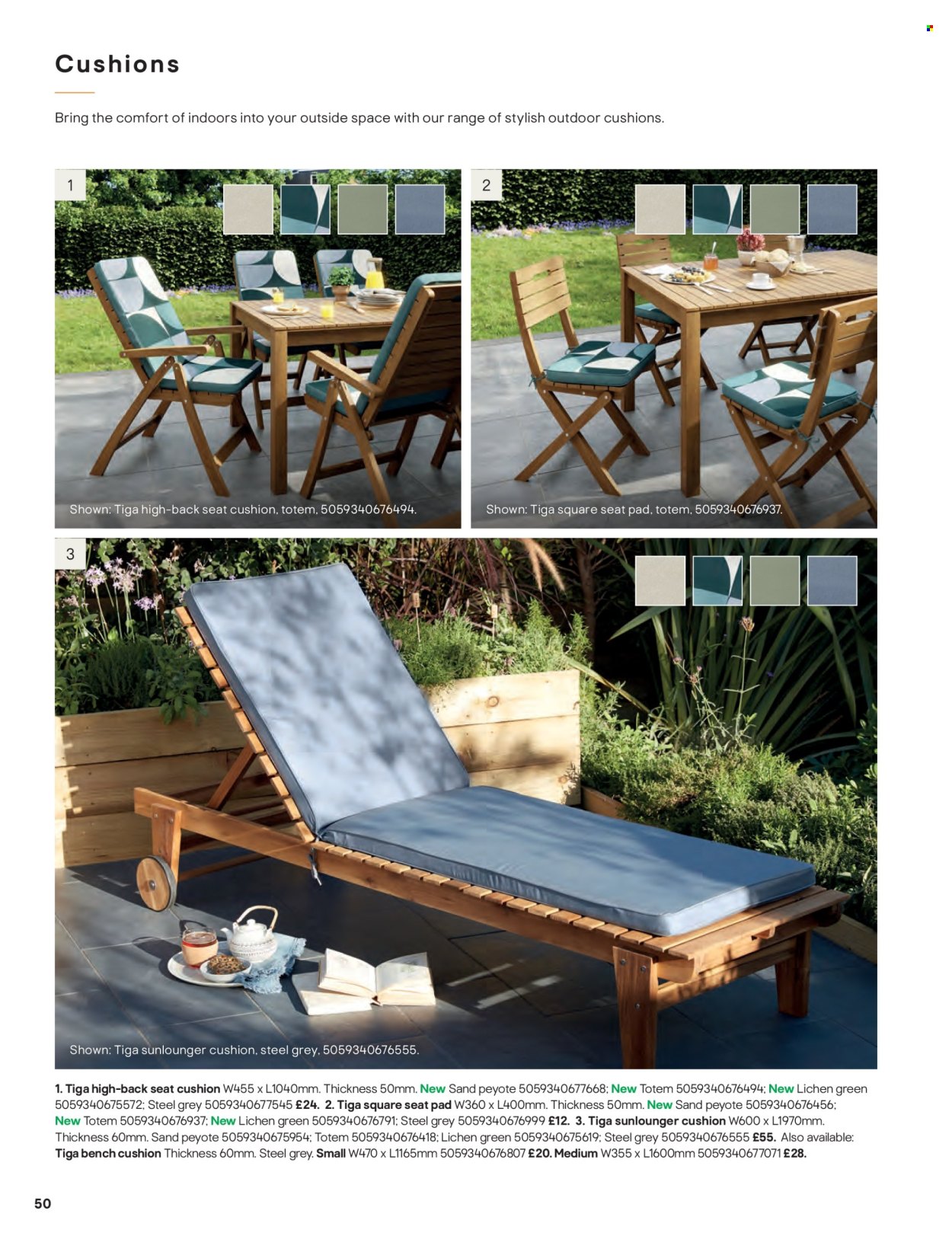thumbnail - B&Q offer  - Sales products - bench cushion, chair pad, seat cushion, lounger cushion. Page 50.