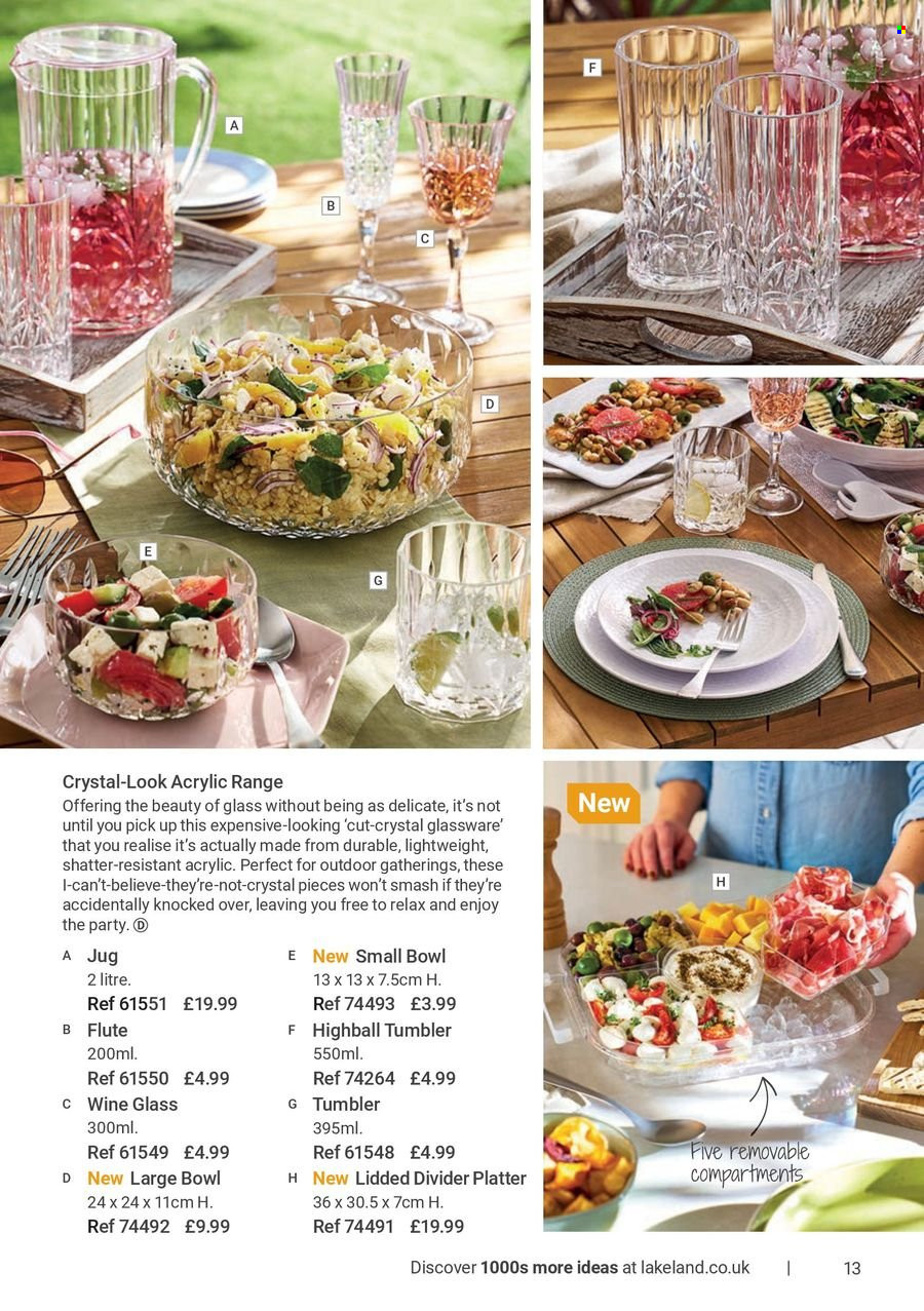 thumbnail - Lakeland offer  - Sales products - tumbler, wine glass, platters. Page 13.