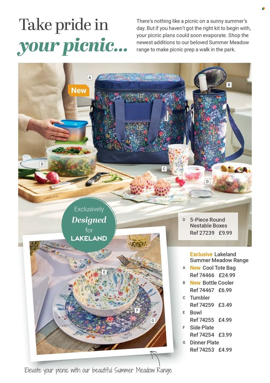thumbnail - Lakeland offer  - Sales products - bottle cooler, tumbler, plate, dinner plate, bowl, tote. Page 16.