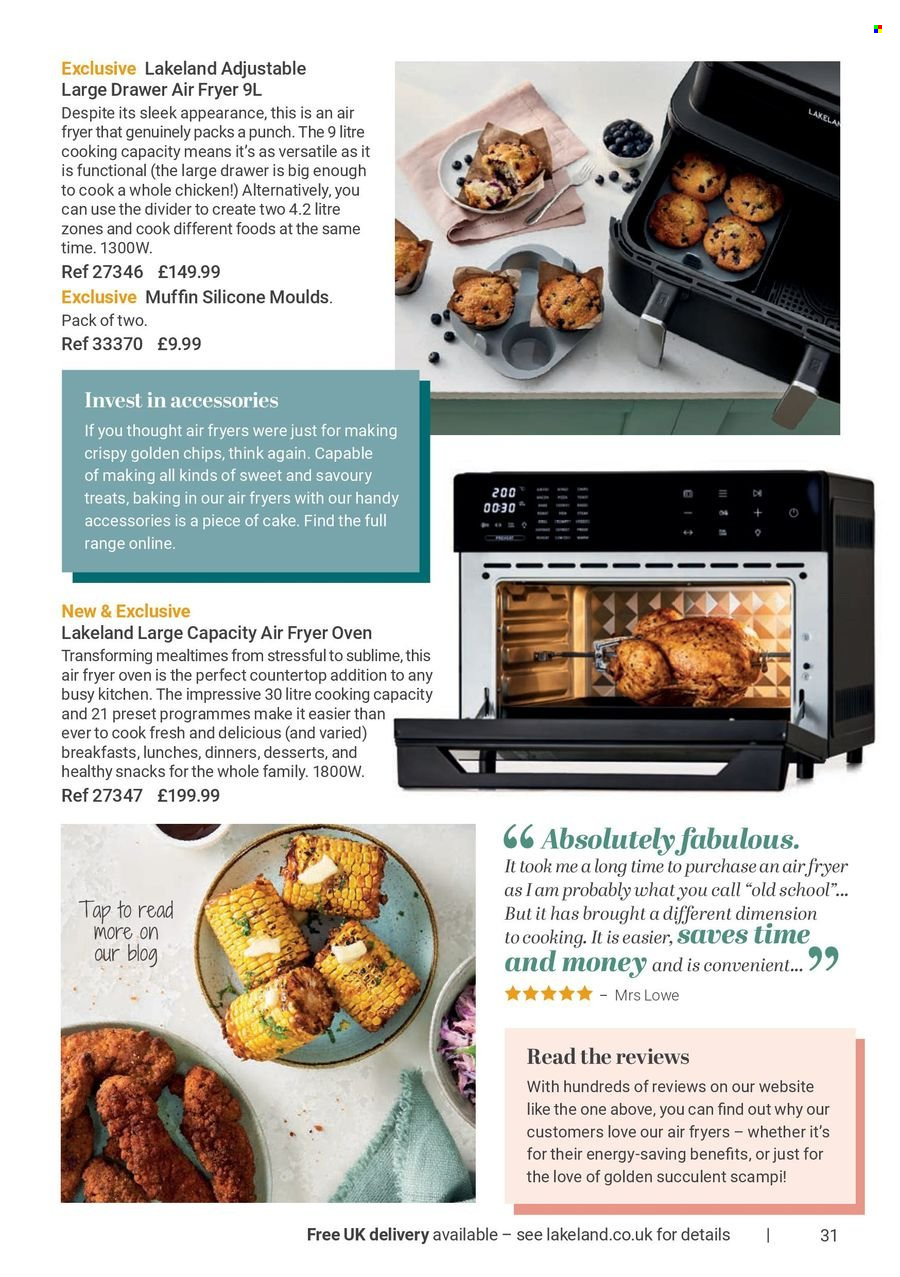 thumbnail - Lakeland offer  - Sales products - muffin, cake, dessert, air fryer. Page 31.