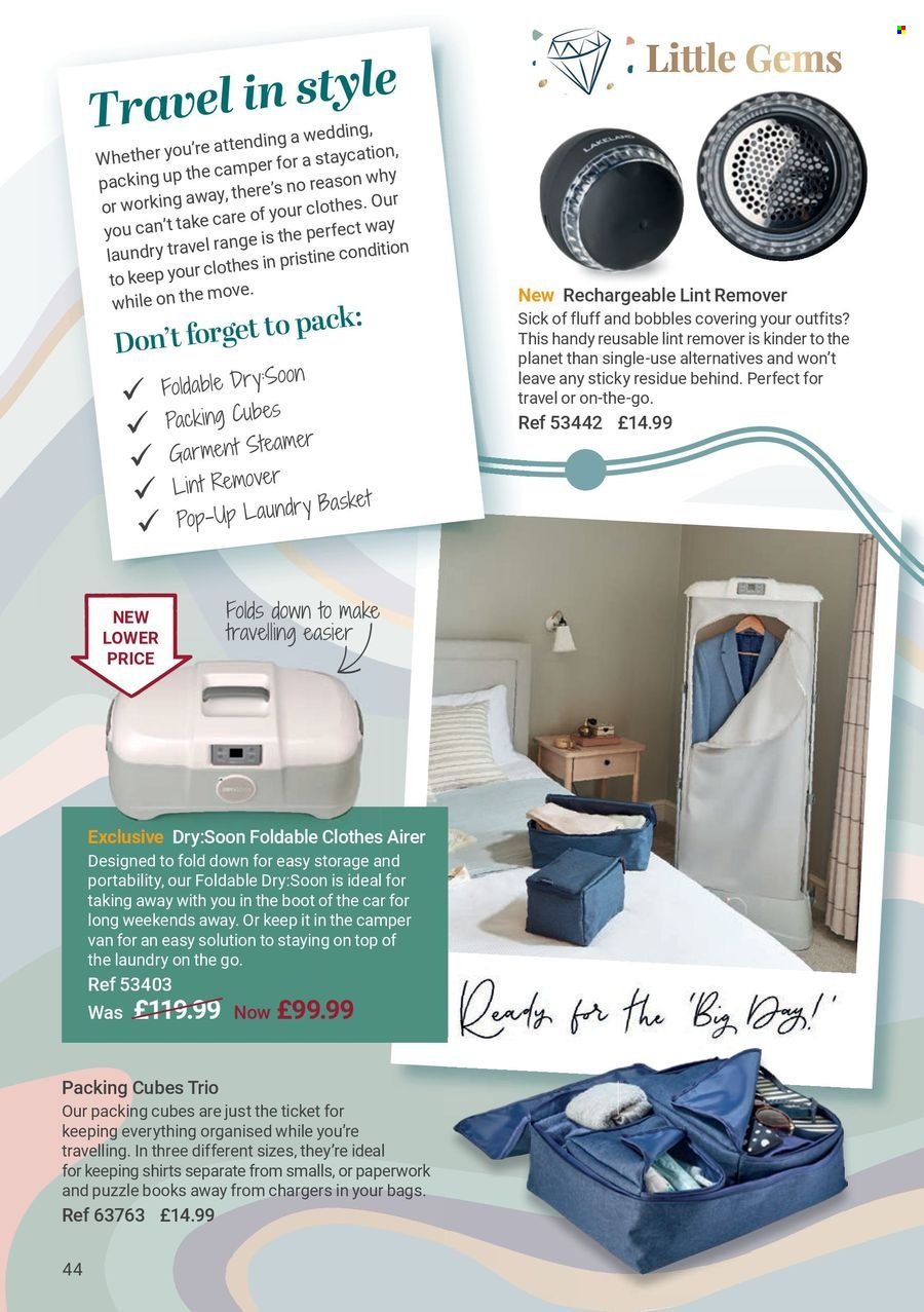 thumbnail - Lakeland offer  - Sales products - airer, laundry basket, bag, puzzle book, garment steamer. Page 44.