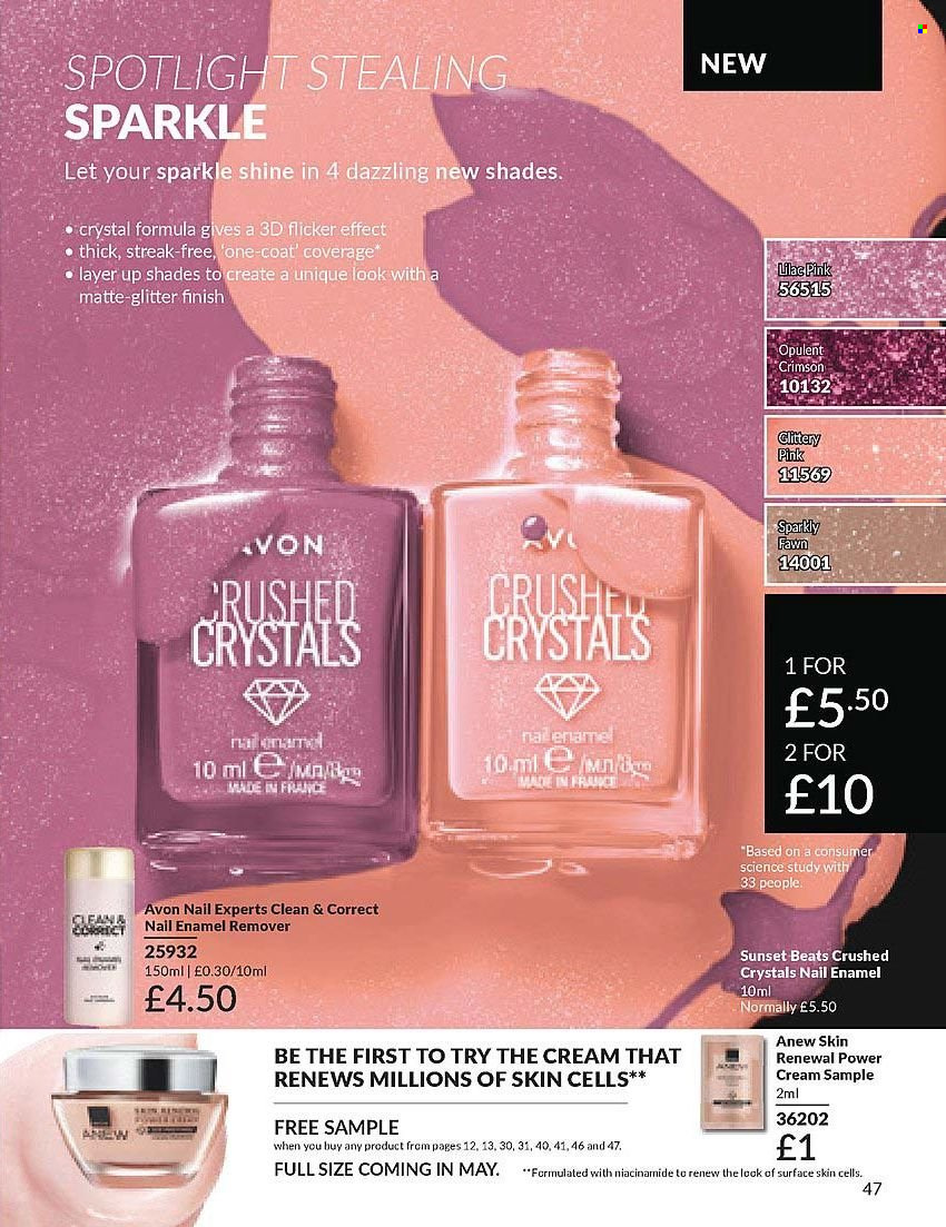 thumbnail - Avon offer  - 01/04/2024 - 30/04/2024 - Sales products - Avon, Anew, Niacinamide, shades, nail enamel, glitter. Page 47.