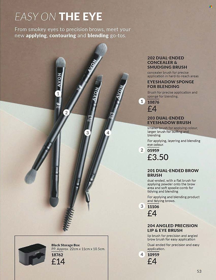 thumbnail - Avon offer  - 01/04/2024 - 30/04/2024 - Sales products - Avon, comb, corrector, eyeshadow, eyeshadow brush. Page 53.