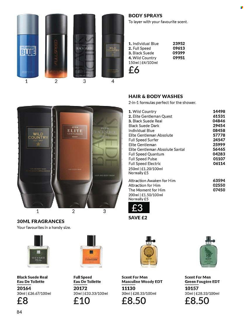thumbnail - Avon offer  - 01/04/2024 - 30/04/2024 - Sales products - body wash, body spray, Absolute, eau de toilette, fragrance. Page 84.