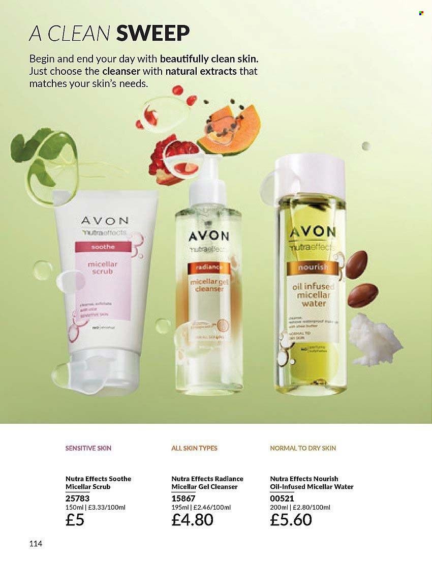 thumbnail - Avon offer  - 01/04/2024 - 30/04/2024 - Sales products - Avon, cleanser, micellar water, Nutra Effects. Page 114.
