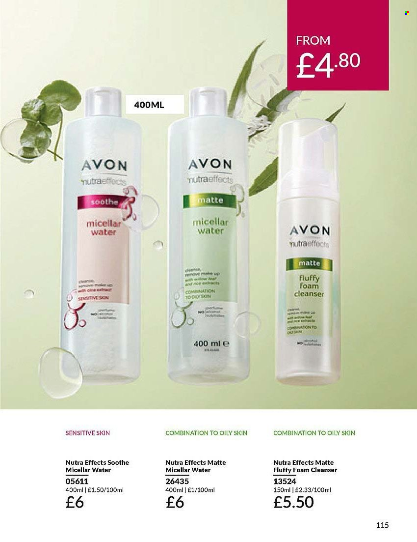 thumbnail - Avon offer  - 01/04/2024 - 30/04/2024 - Sales products - Avon, cleanser, micellar water, Nutra Effects. Page 115.