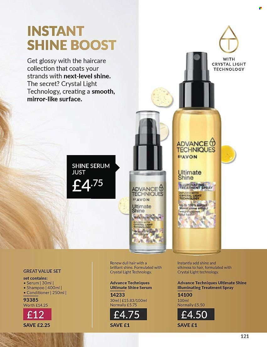 thumbnail - Avon offer  - 01/04/2024 - 30/04/2024 - Sales products - shampoo, serum, conditioner, mirror, coat. Page 121.