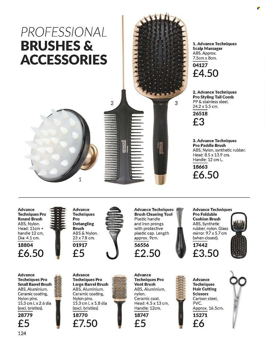 thumbnail - Avon offer  - 01/04/2024 - 30/04/2024 - Sales products - comb, brush, pin, scissors, cushion, mirror. Page 124.