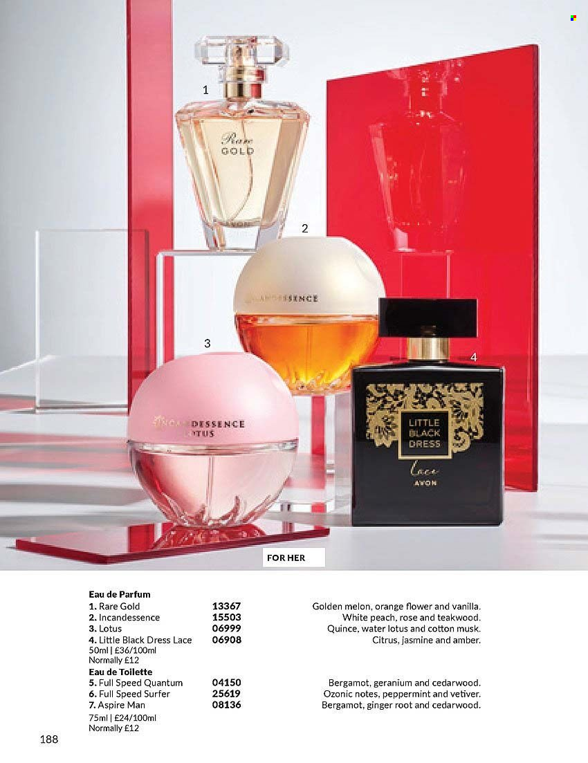 thumbnail - Avon offer  - 01/04/2024 - 30/04/2024 - Sales products - Lotus, eau de parfum, eau de toilette, dress, little black dress. Page 188.