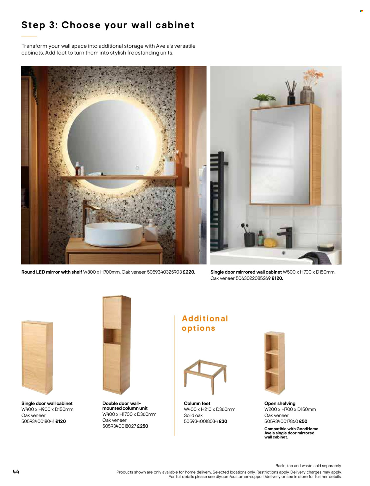 thumbnail - B&Q offer  - Sales products - cabinet, wall cabinet, vanity, mirror, mirror with shelf. Page 44.