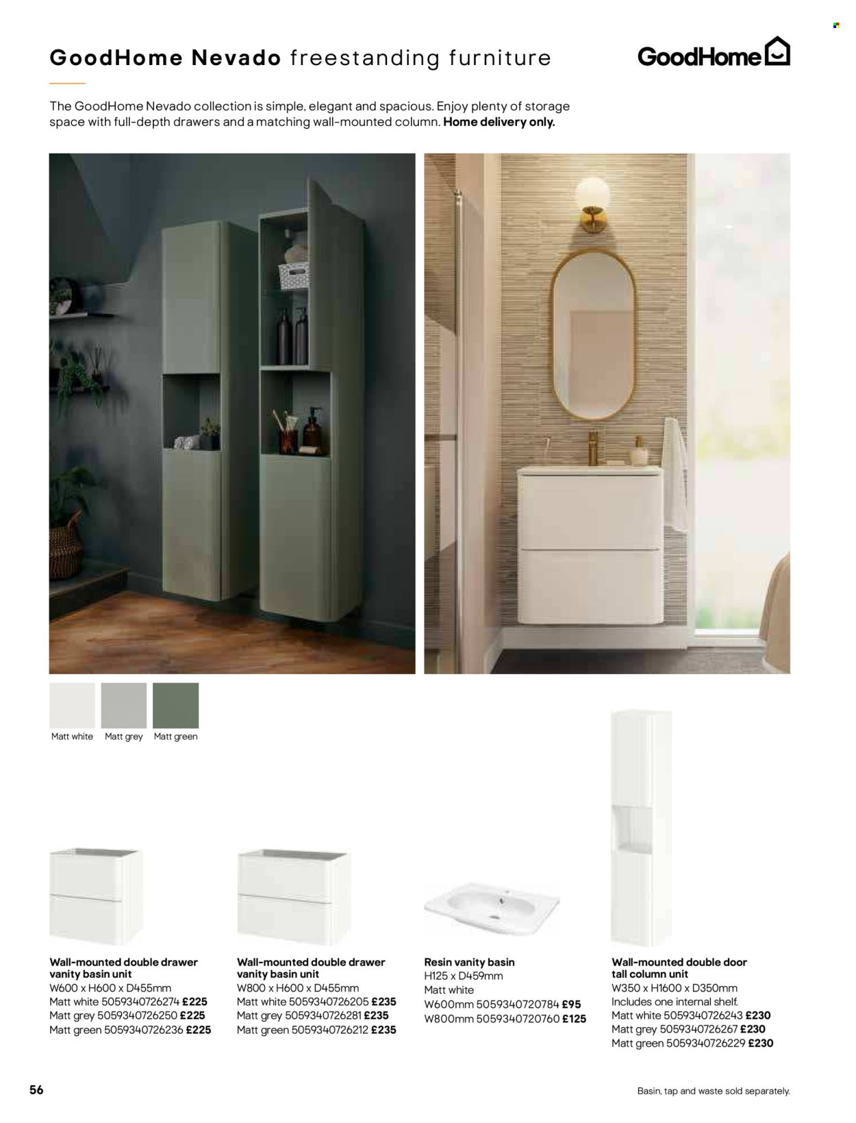thumbnail - B&Q offer  - Sales products - towel, cupboard, vanity, mirror, mirror with shelf. Page 56.