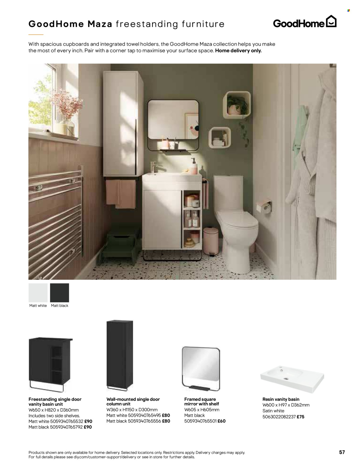 thumbnail - B&Q offer  - Sales products - towel, cupboard, vanity, mirror, mirror with shelf. Page 57.