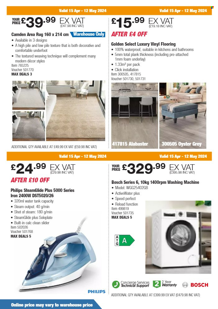 thumbnail - Costco offer  - 15/04/2024 - 12/05/2024 - Sales products - Philips, tank, Bosch, washing machine, iron, water tank. Page 8.