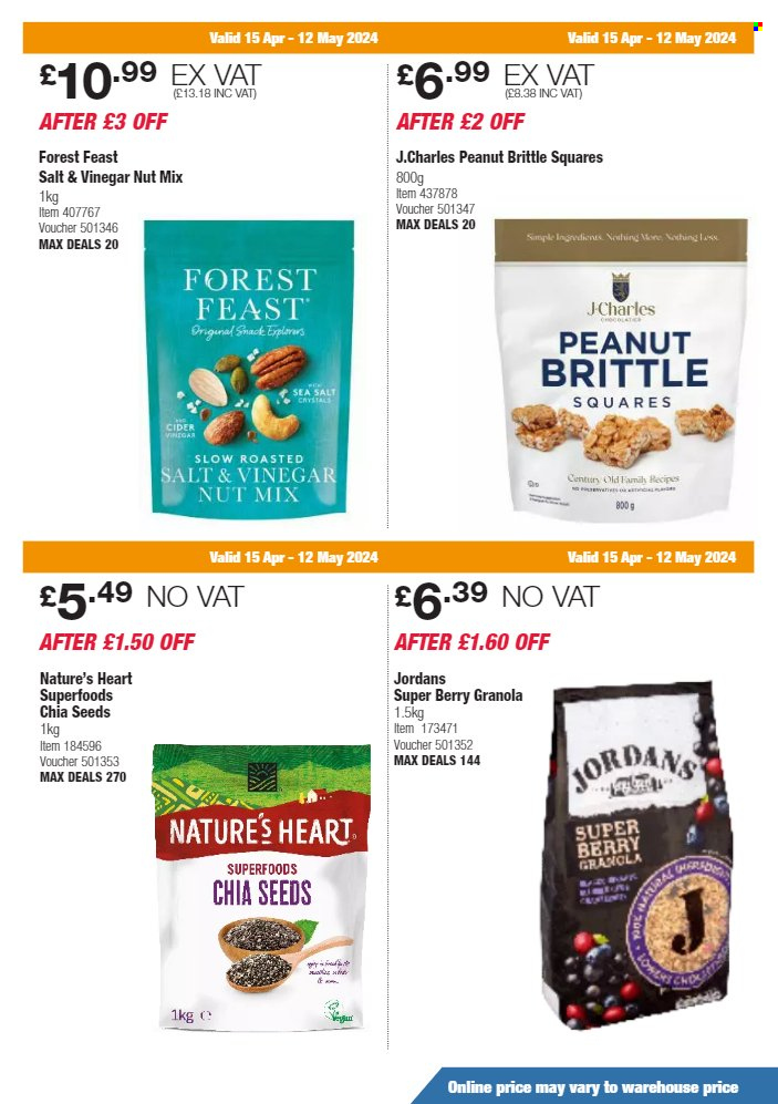 thumbnail - Costco offer  - 15/04/2024 - 12/05/2024 - Sales products - alcohol, snack, sea salt, granola, chia seeds, mixed nuts, cider. Page 15.
