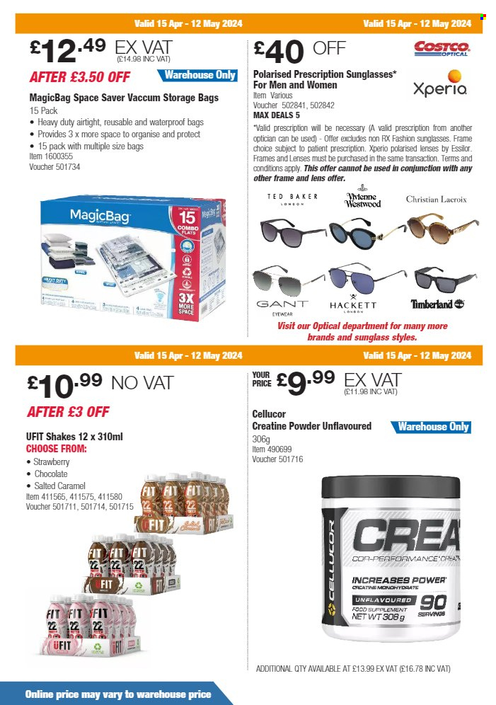thumbnail - Costco offer  - 15/04/2024 - 12/05/2024 - Sales products - shake, storage bag, lenses. Page 20.