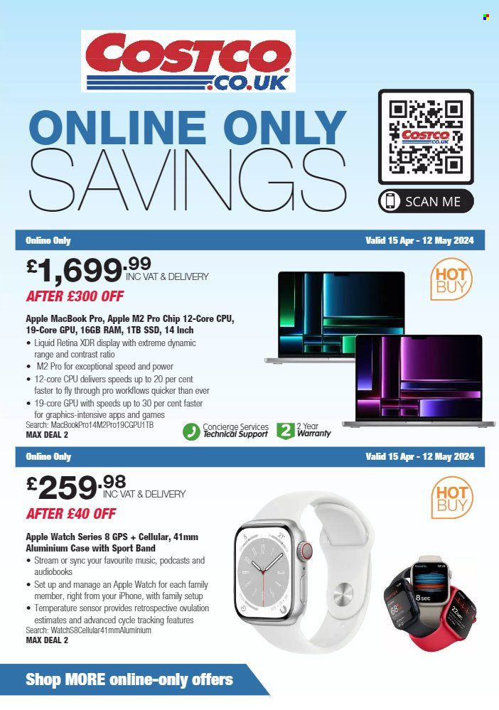 thumbnail - Costco offer  - 15/04/2024 - 12/05/2024 - Sales products - Apple, cellular, MacBook. Page 22.