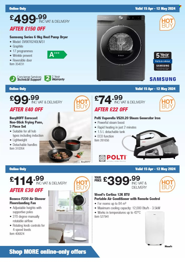 thumbnail - Costco offer  - 15/04/2024 - 12/05/2024 - Sales products - Boost, Degree, pan, tank, Samsung, air conditioner, portable air conditioner, iron. Page 24.