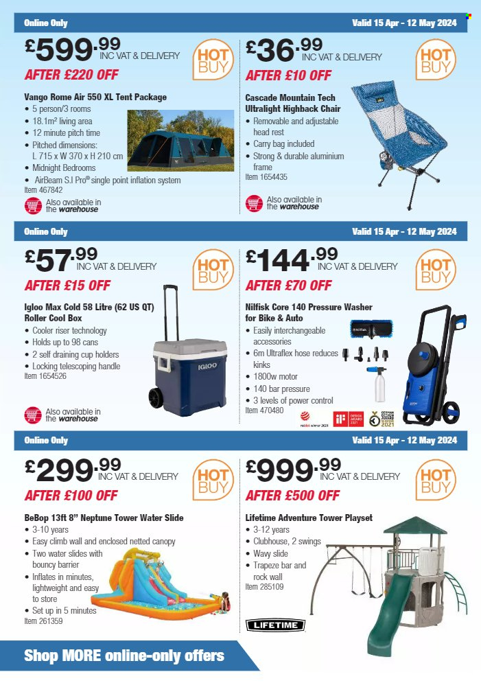 thumbnail - Costco offer  - 15/04/2024 - 12/05/2024 - Sales products - chair, bars, Cascade, cup, roller, bicycle, tent, icebox cooler, play set. Page 28.