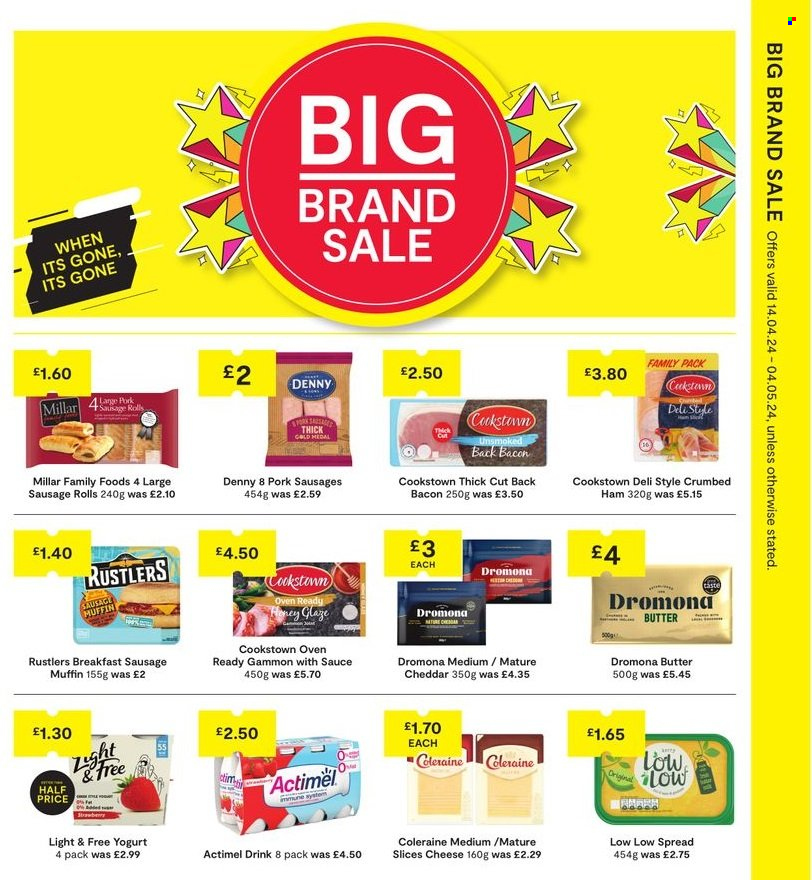 thumbnail - SuperValu offer  - 14/04/2024 - 04/05/2024 - Sales products - muffin, sausage rolls, bacon, ham, pork sausage, gammon, yoghurt, Actimel. Page 5.