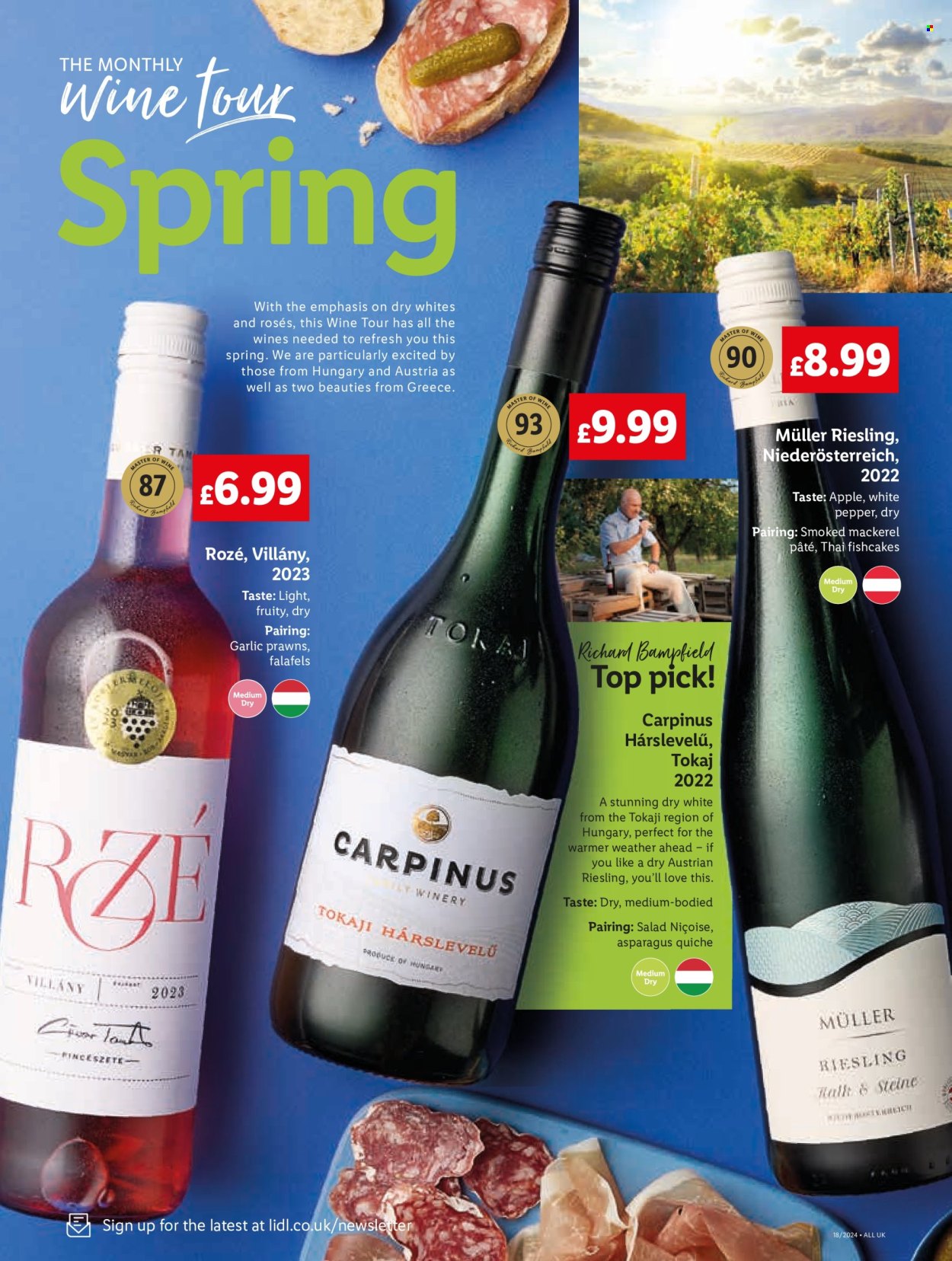 thumbnail - Lidl offer  - 02/05/2024 - 03/05/2024 - Sales products - alcohol, asparagus, Apple, mackerel, smoked mackerel, Müller, fish cake, Riesling, white wine, wine, Tokaji, rose. Page 8.