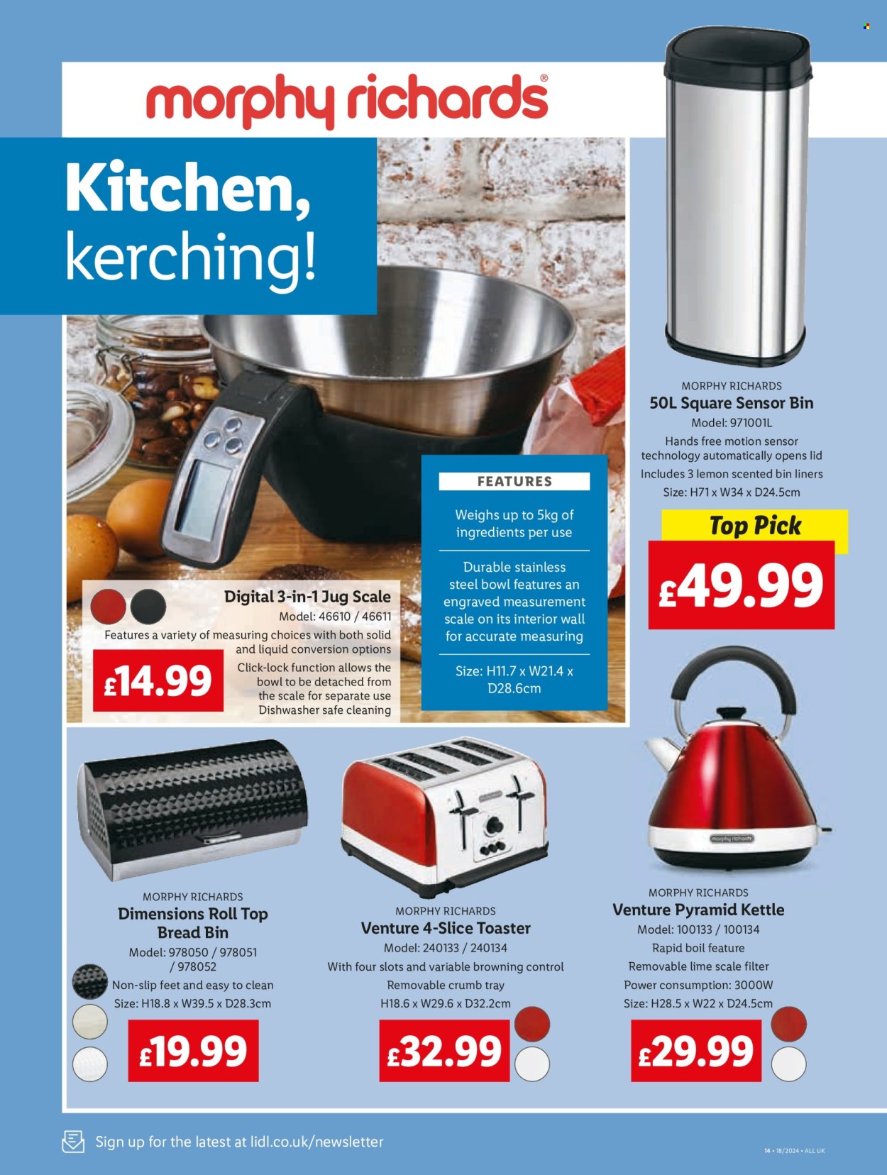 thumbnail - Lidl offer  - 02/05/2024 - 03/05/2024 - Sales products - lemons, scale, bin liner, bowl, toaster, kettle. Page 16.