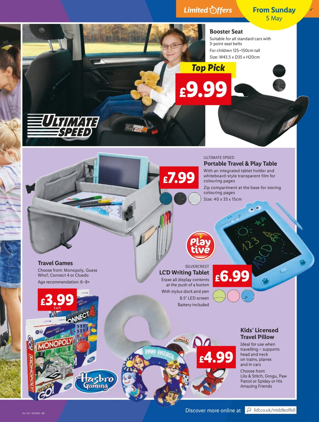 thumbnail - Lidl offer  - 02/05/2024 - 03/05/2024 - Sales products - table, SilverCrest, Paw Patrol, Spiderman, holder, whiteboard, pillow, travel pillow, tablet stand, Monopoly, toys, Guess Who, board game, play table, drawing table. Page 25.
