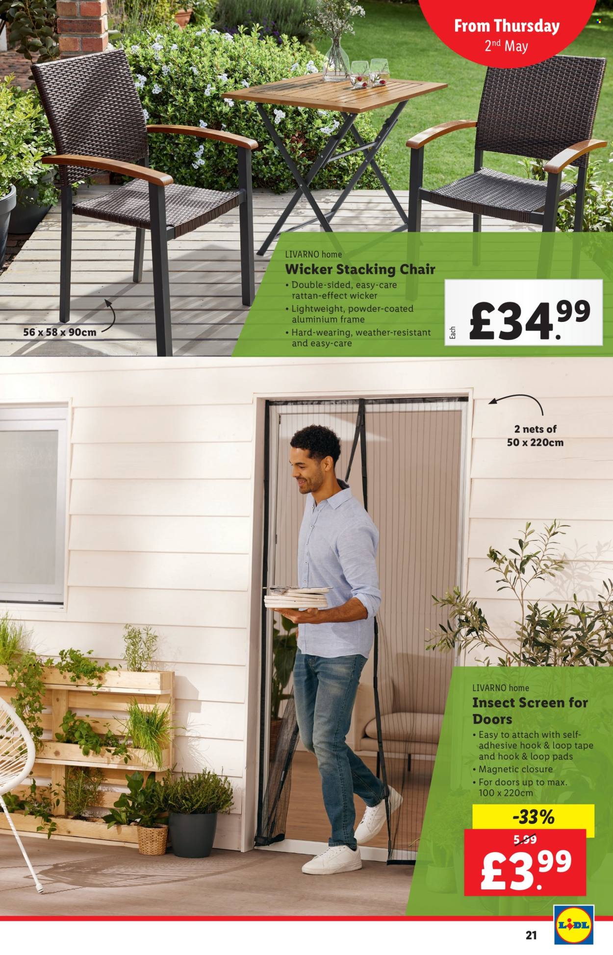 thumbnail - Lidl offer  - 02/05/2024 - 08/05/2024 - Sales products - chair, folding chair, pads, insect door screen. Page 21.