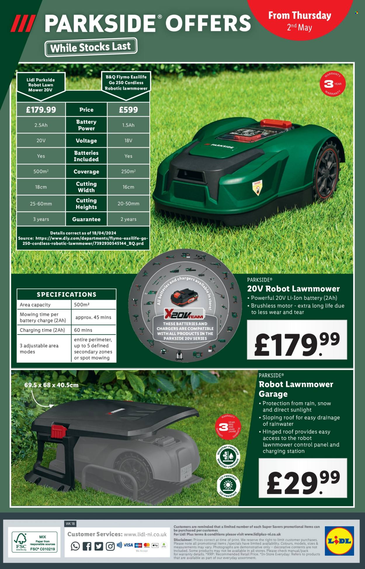 thumbnail - Lidl offer  - 02/05/2024 - 08/05/2024 - Sales products - Perimeter, Sunlight, Parkside, lawn mower, robot lawn mower. Page 32.