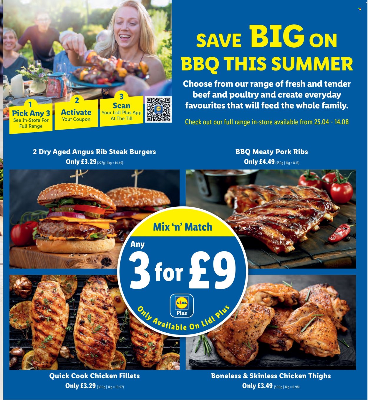 thumbnail - Lidl offer  - Sales products - chicken thighs, chicken, chicken fillet, beef steak, steak, ribs, hamburger, pork meat, pork ribs. Page 13.