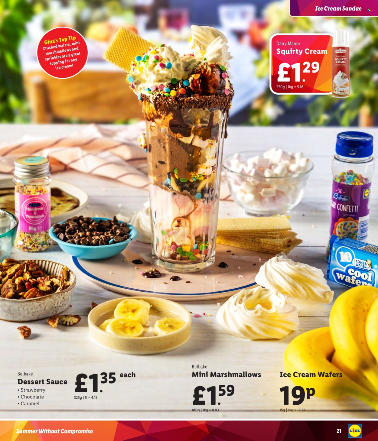 thumbnail - Lidl offer  - Sales products - ice cream, marshmallows, topping, sprinkles, dessert sauce, sauce. Page 21.